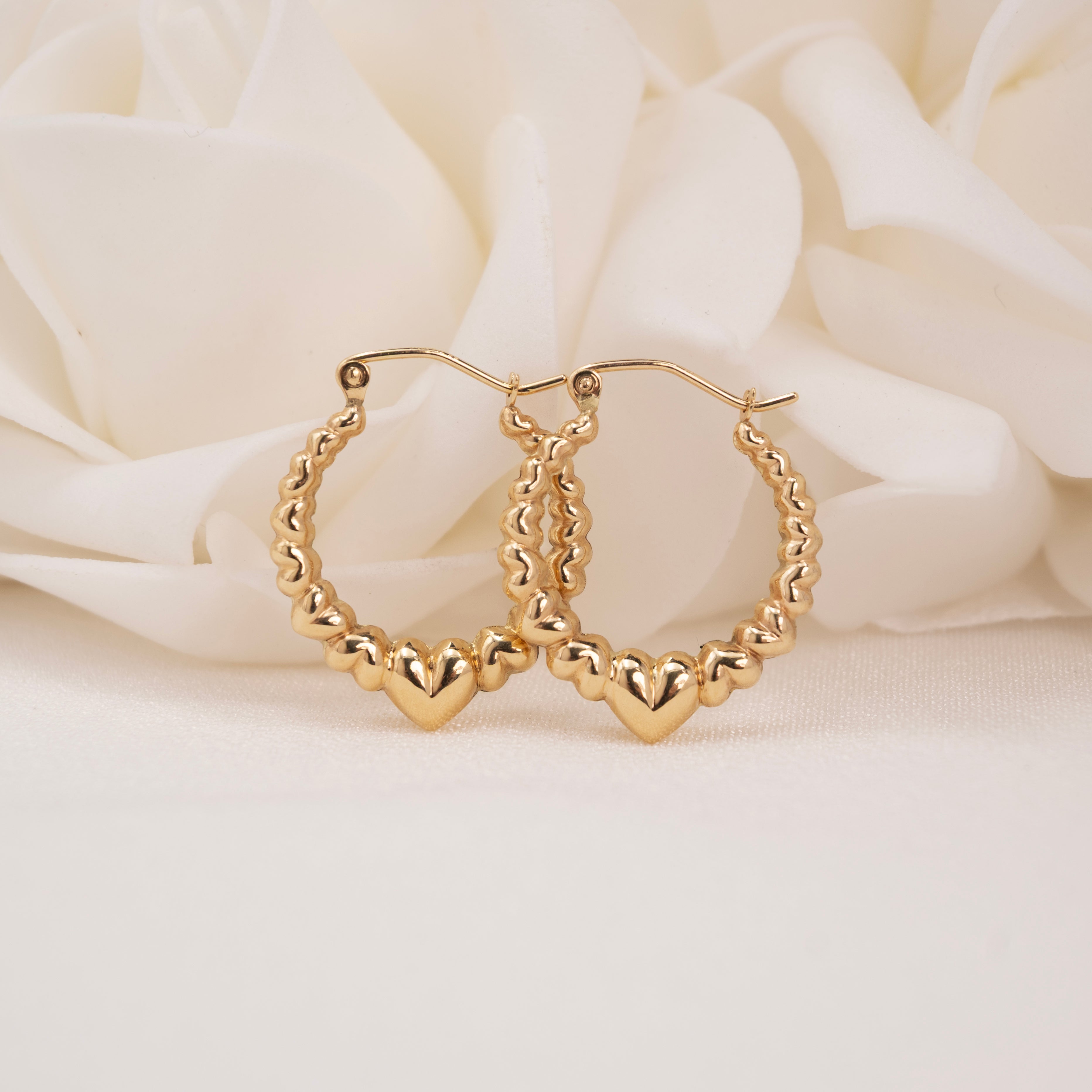 14K Puffy Heart Hoop Earrings