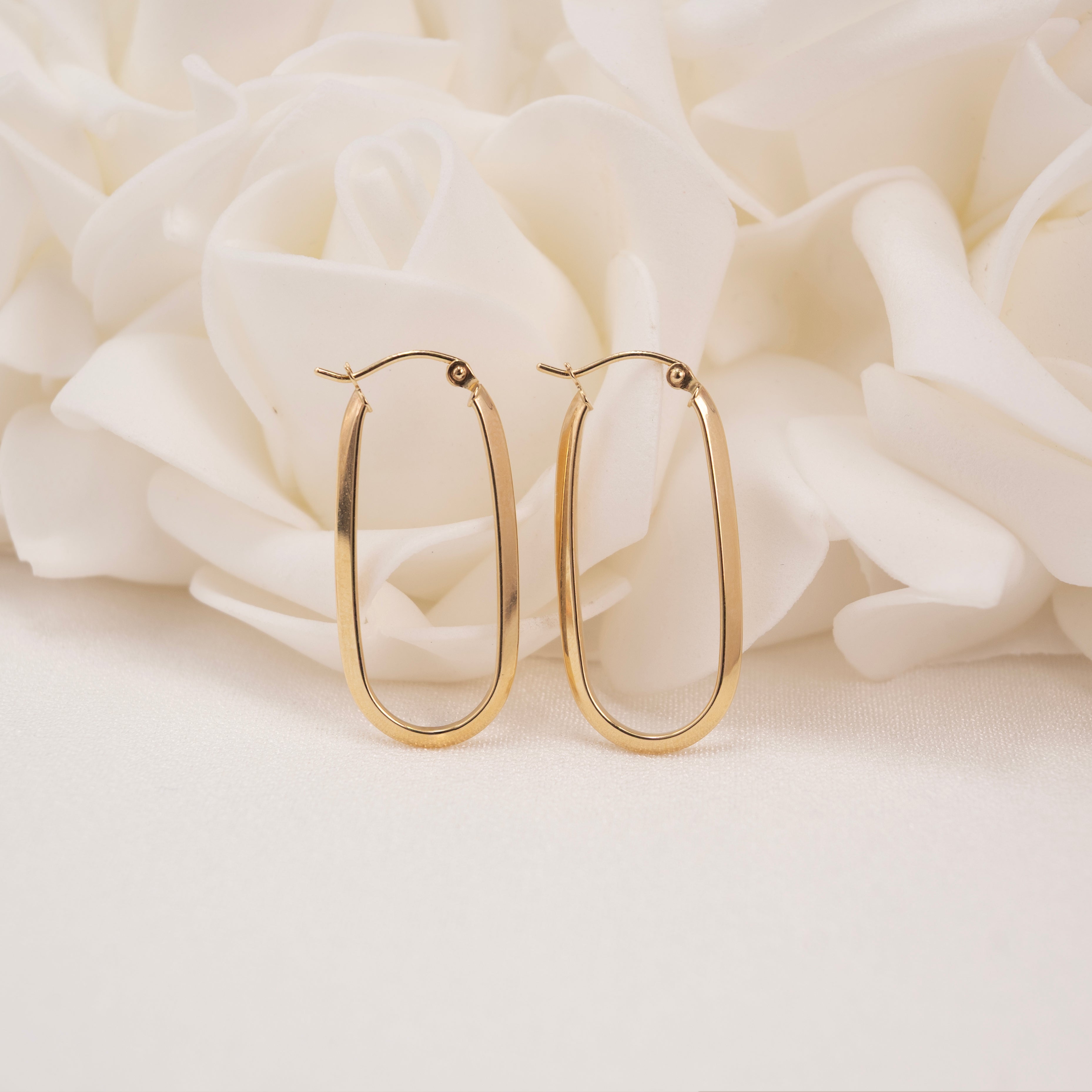 14k Long Oval Hoops