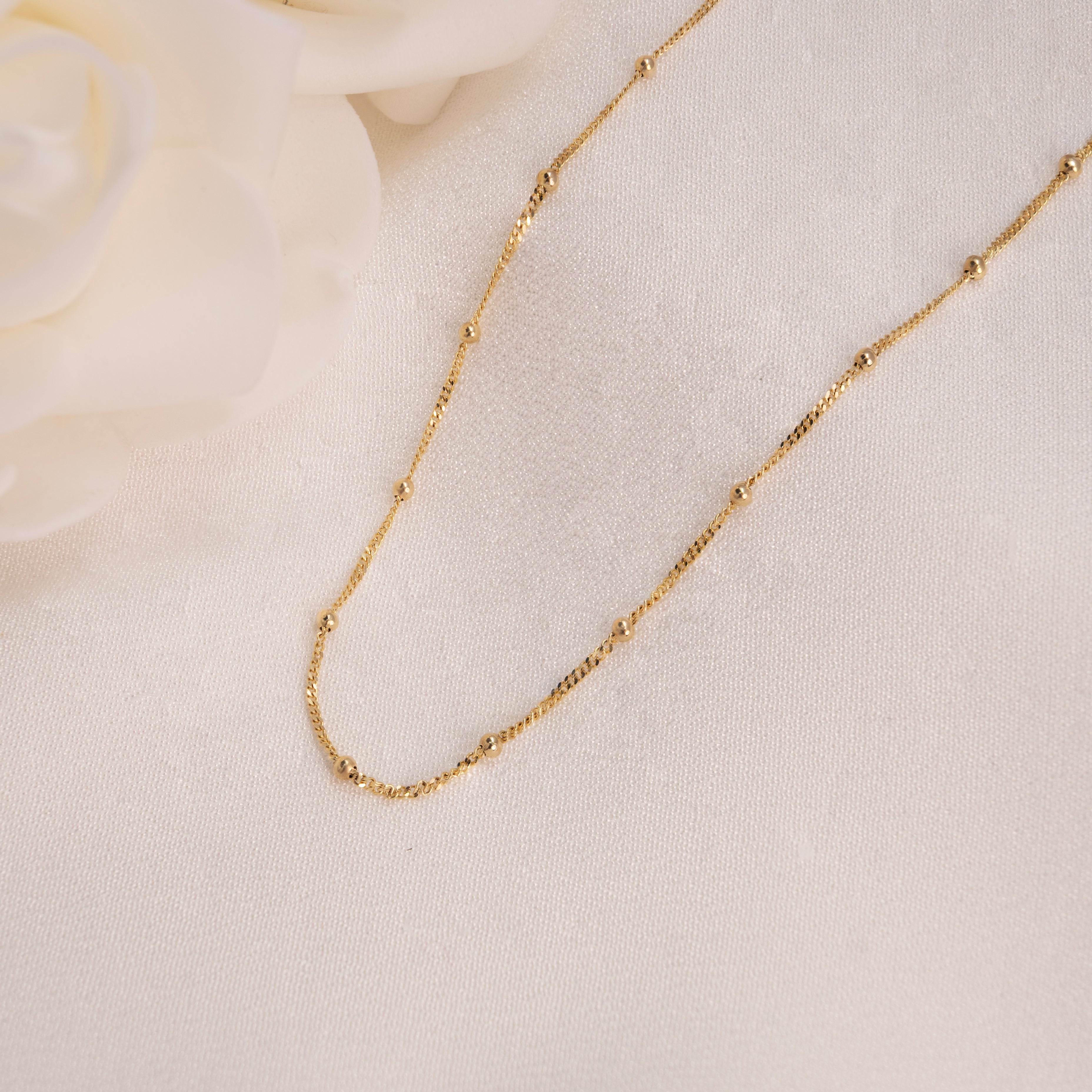 14k Satellite Necklace - Curb & Bead