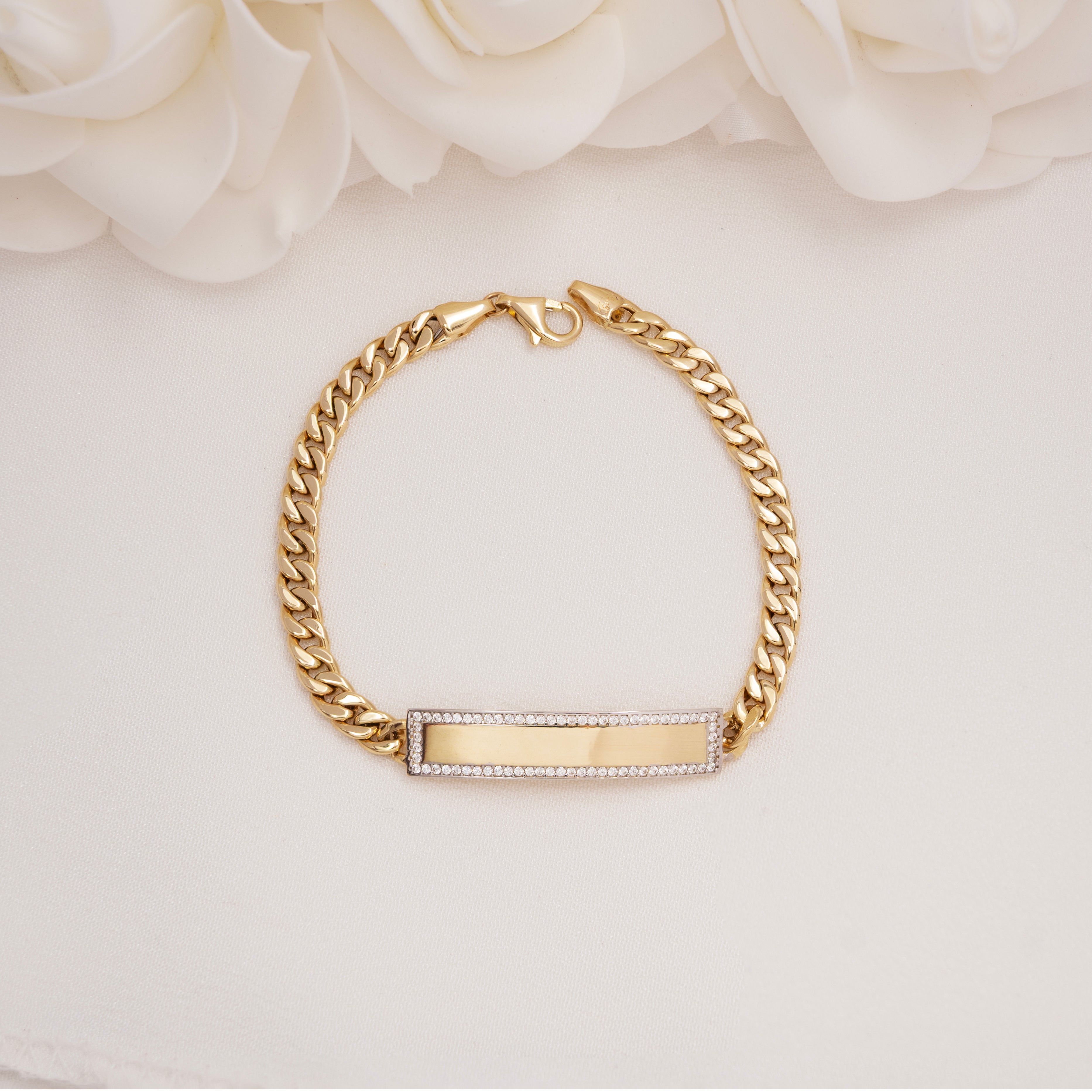 14K Pave Plate ID Curb Bracelet - 6mm
