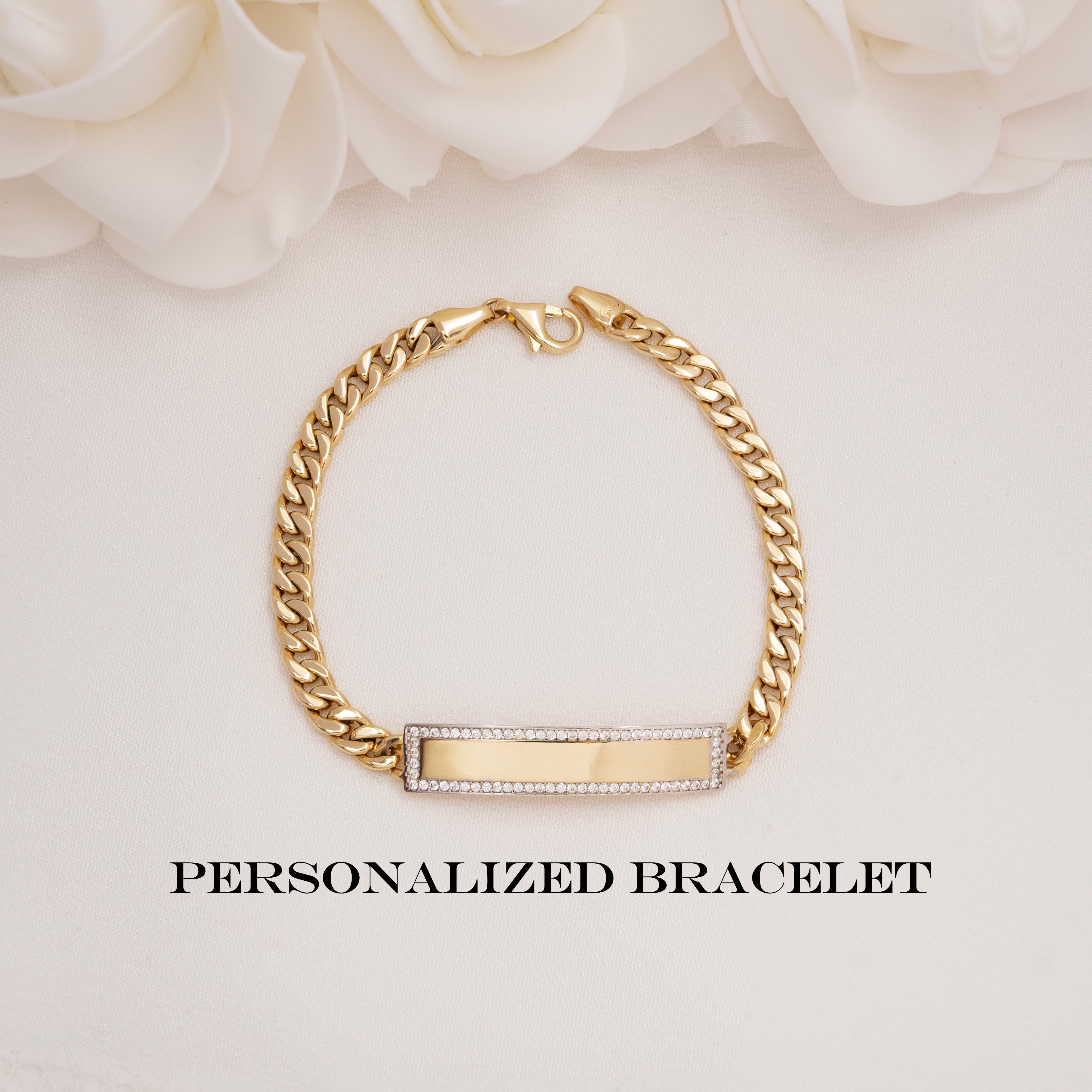 14K Pave Plate ID Curb Bracelet - 6mm