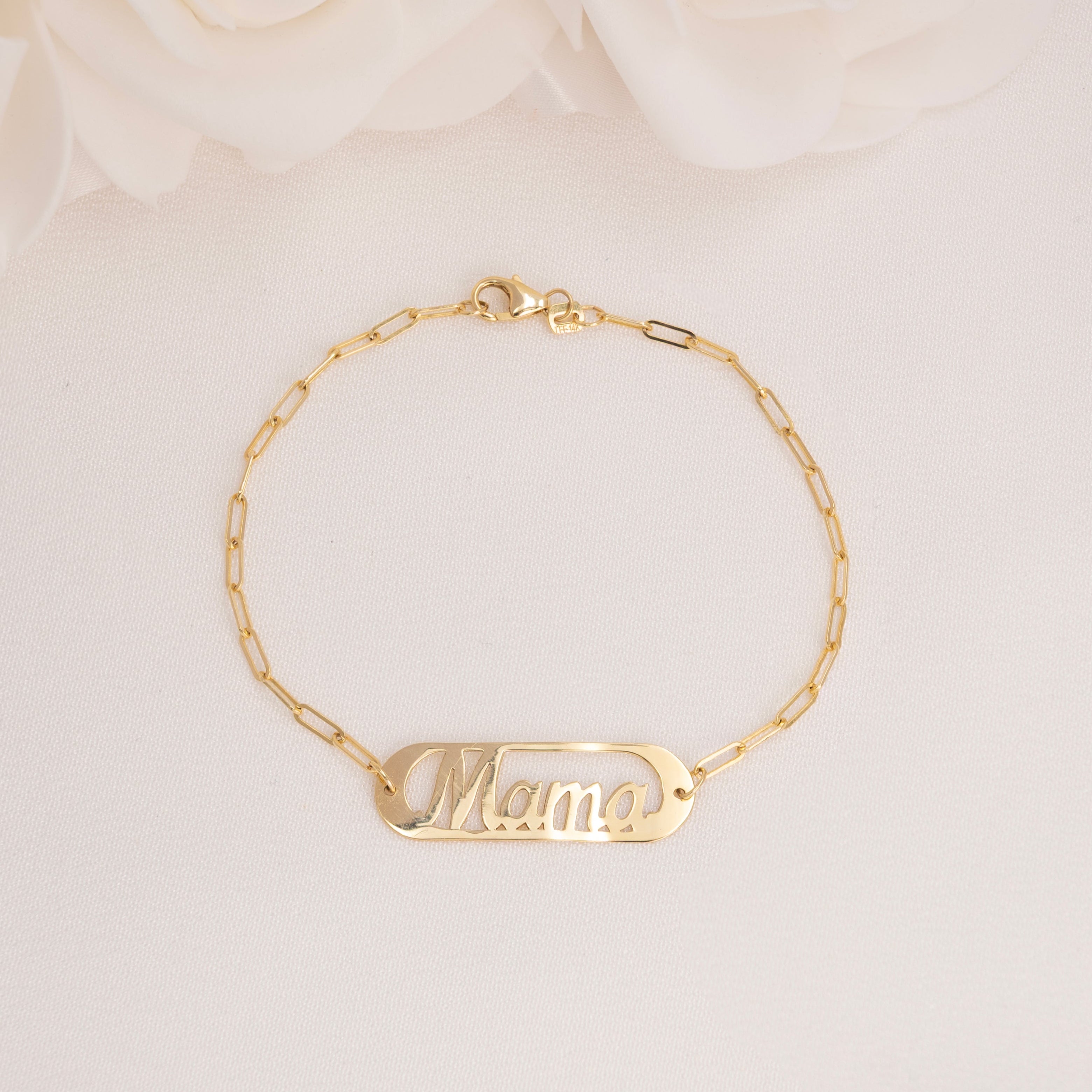14k "Mama" Paperclip Bracelet