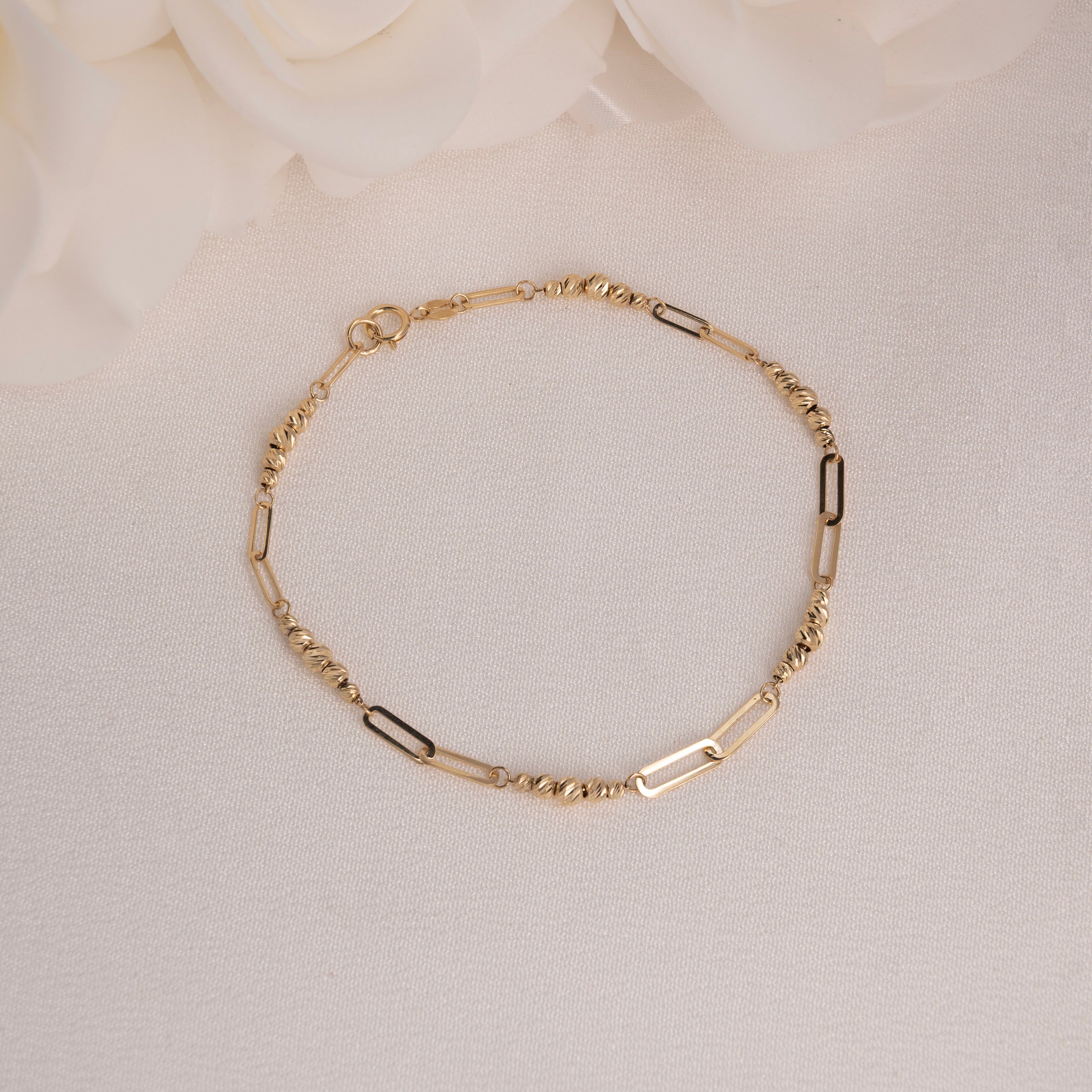 14k Paperclip Bead Bracelet
