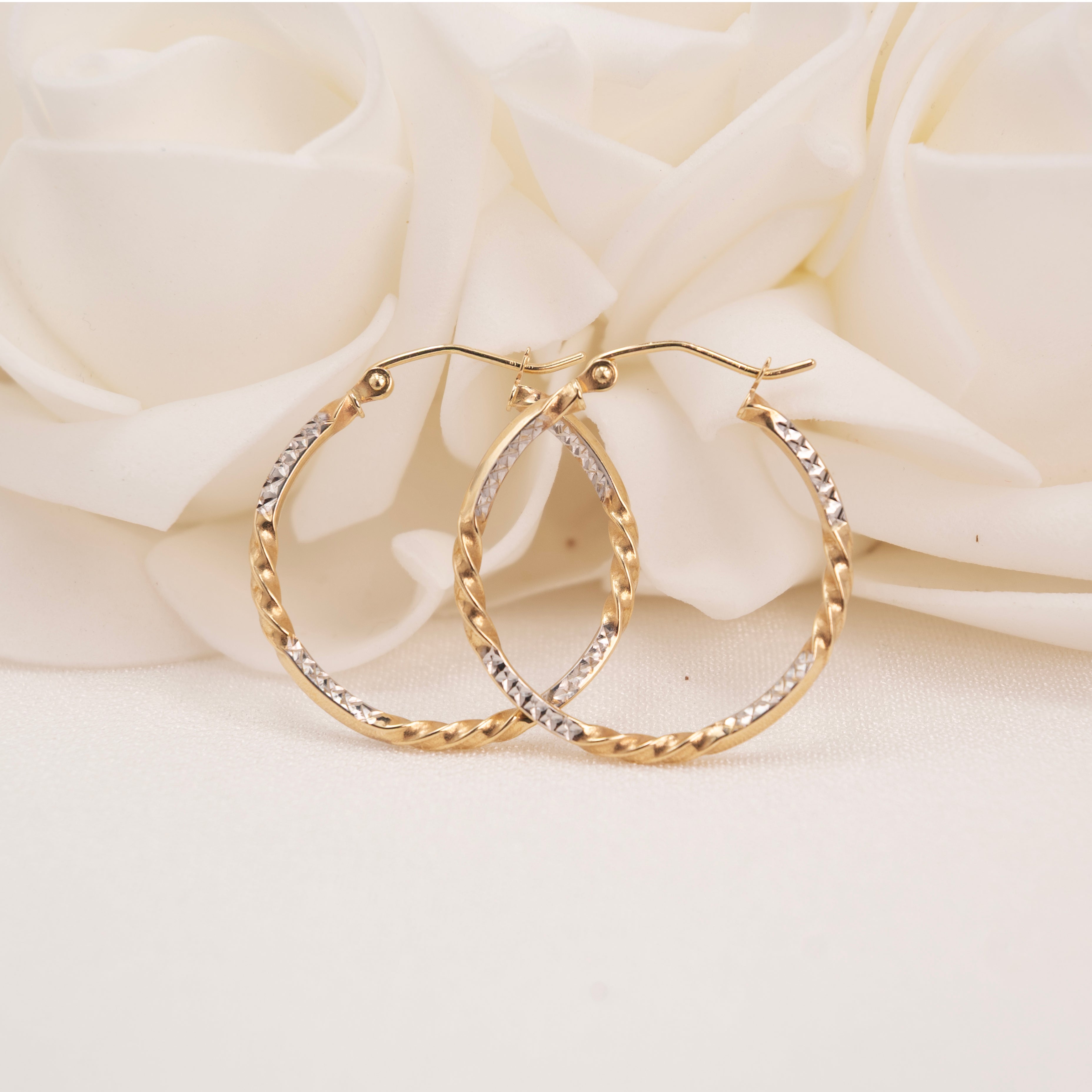 Thin 14k 2 tones Twisted Hoop Earrings