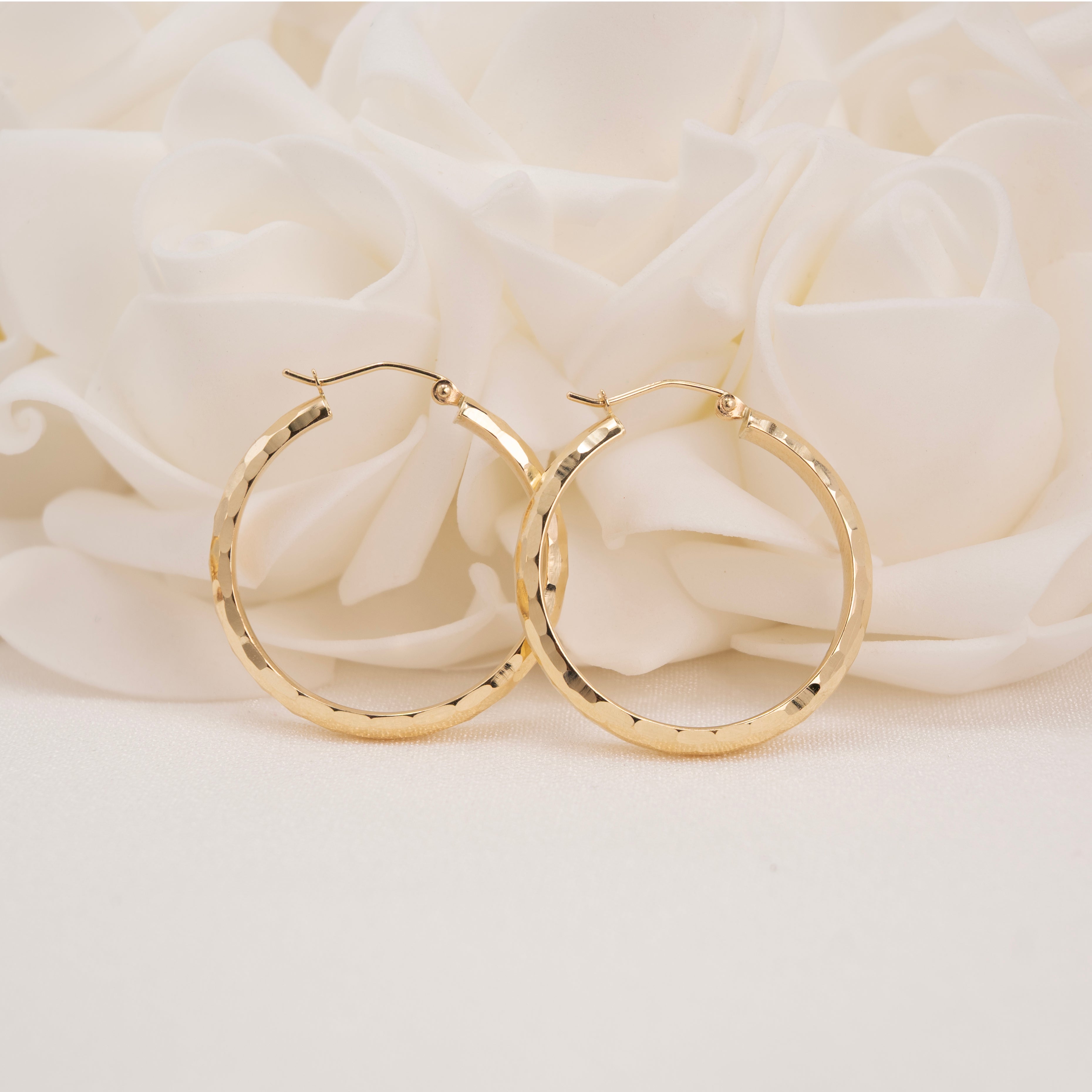 14k Hammered Texture Hoop Earrings