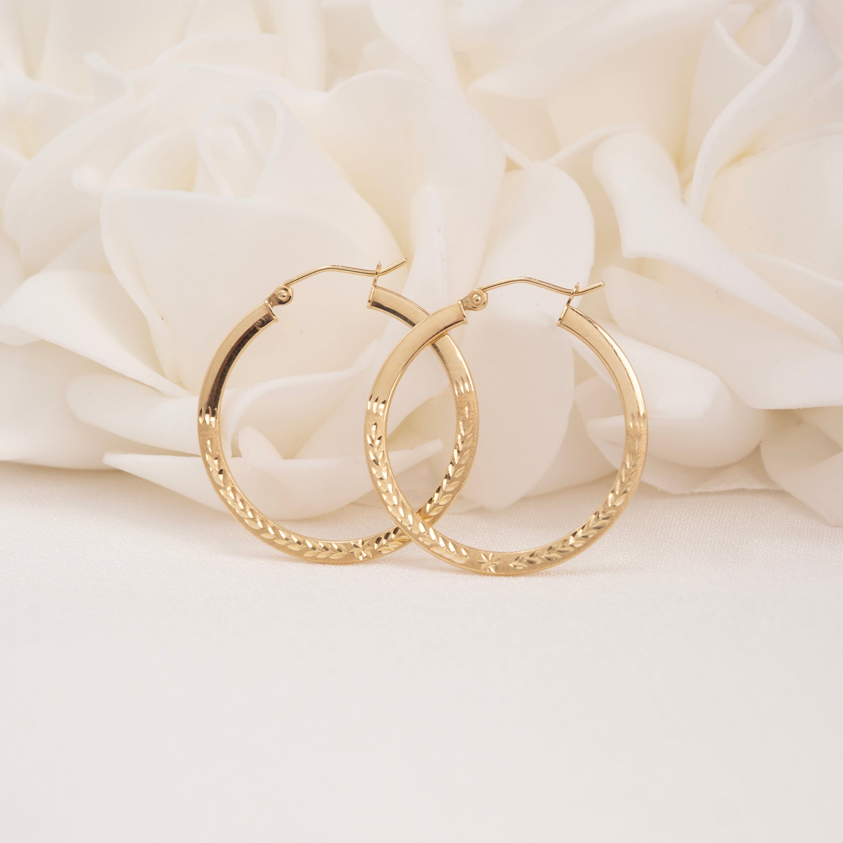 14k Diamond Cut Hoop Earrings