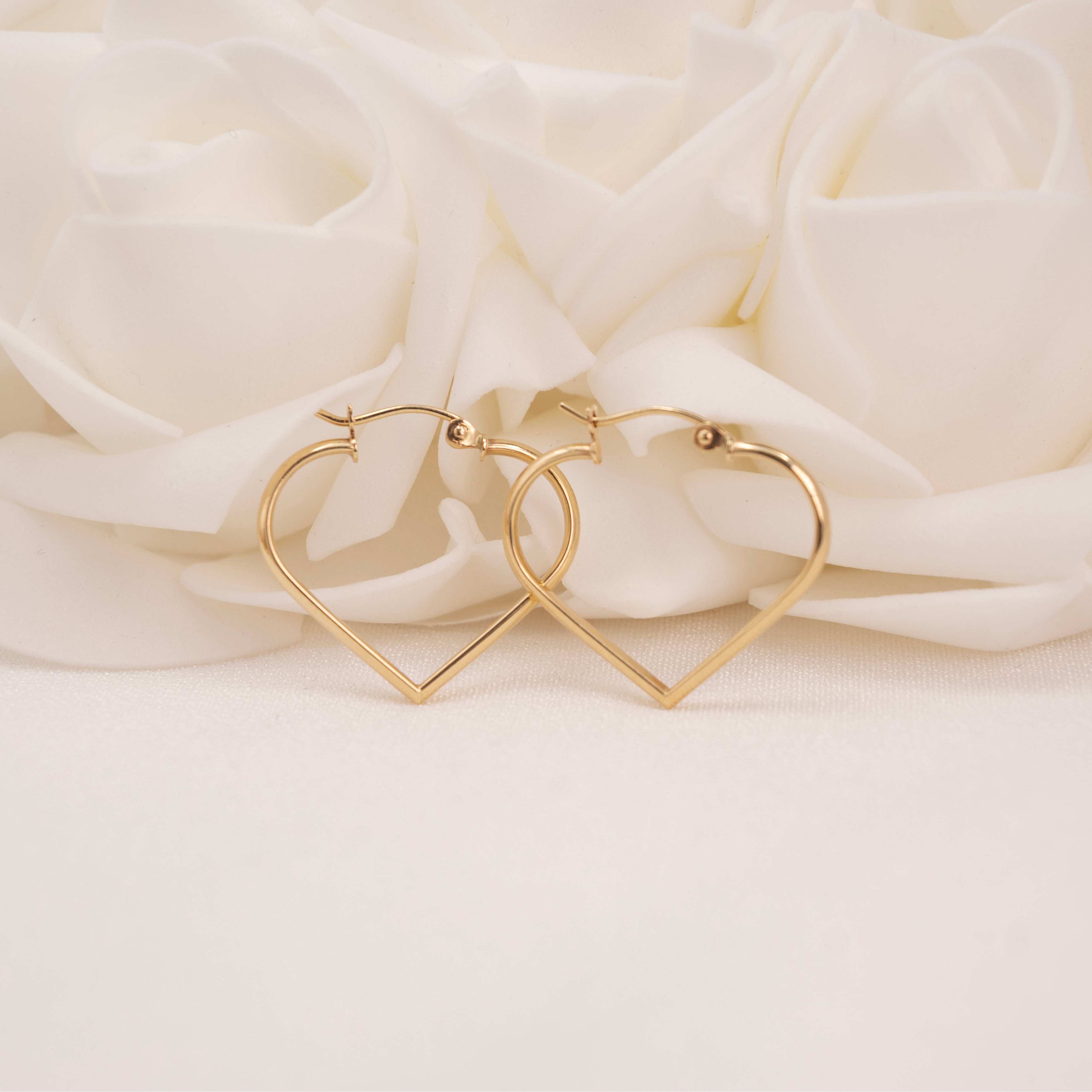 14k Solid Gold Heart Hoop Earrings – 23mm