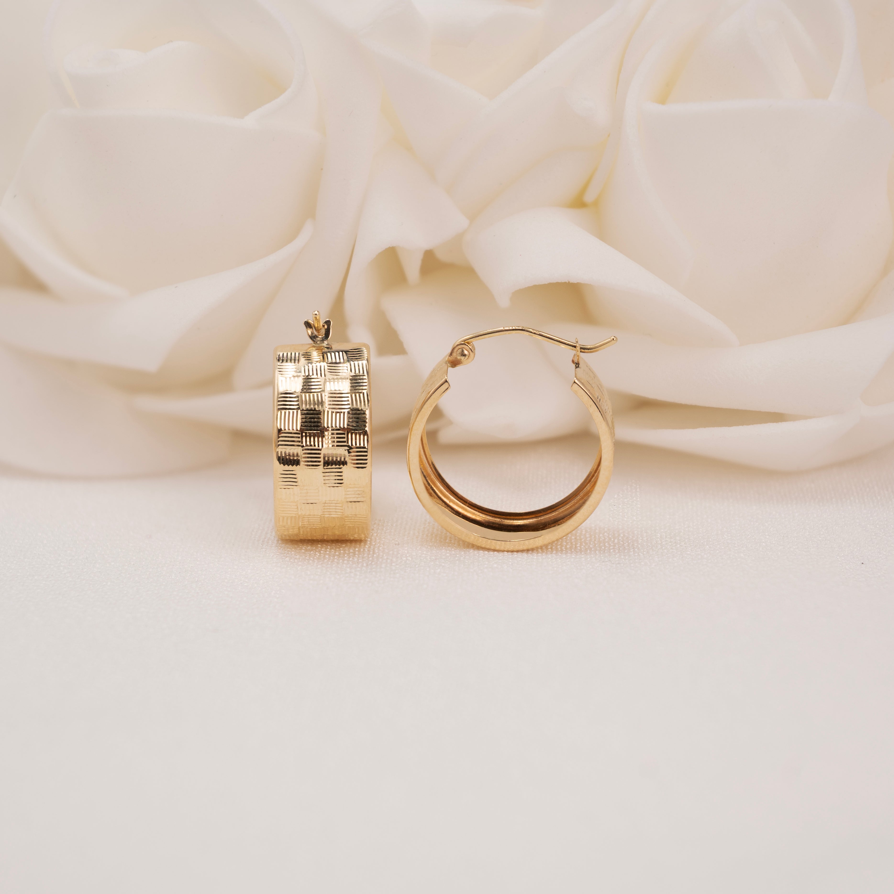 14k Textured Hoops Earrings - 8MM Thick