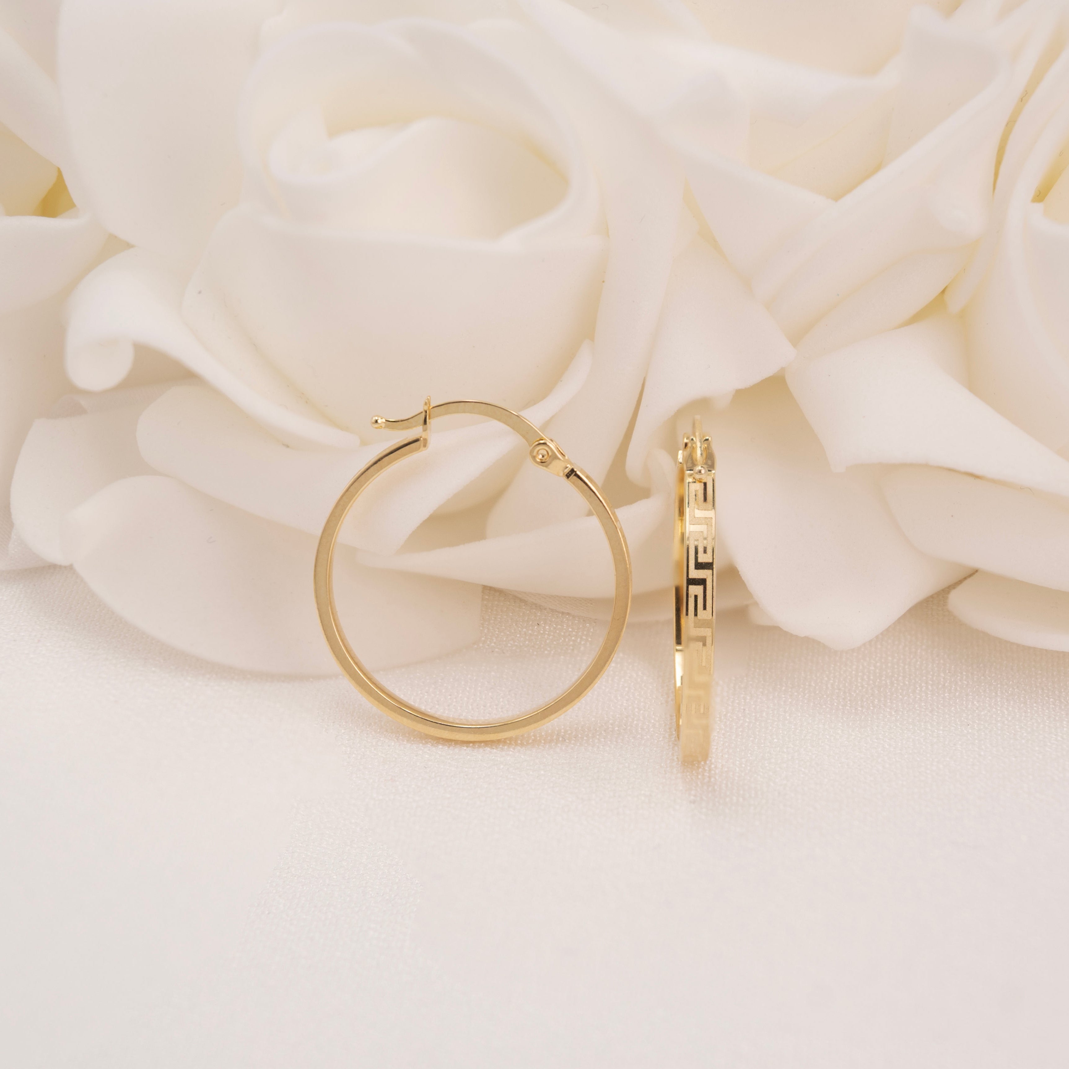 Aros de oro de 14 quilates con diseño griego (22 mm)