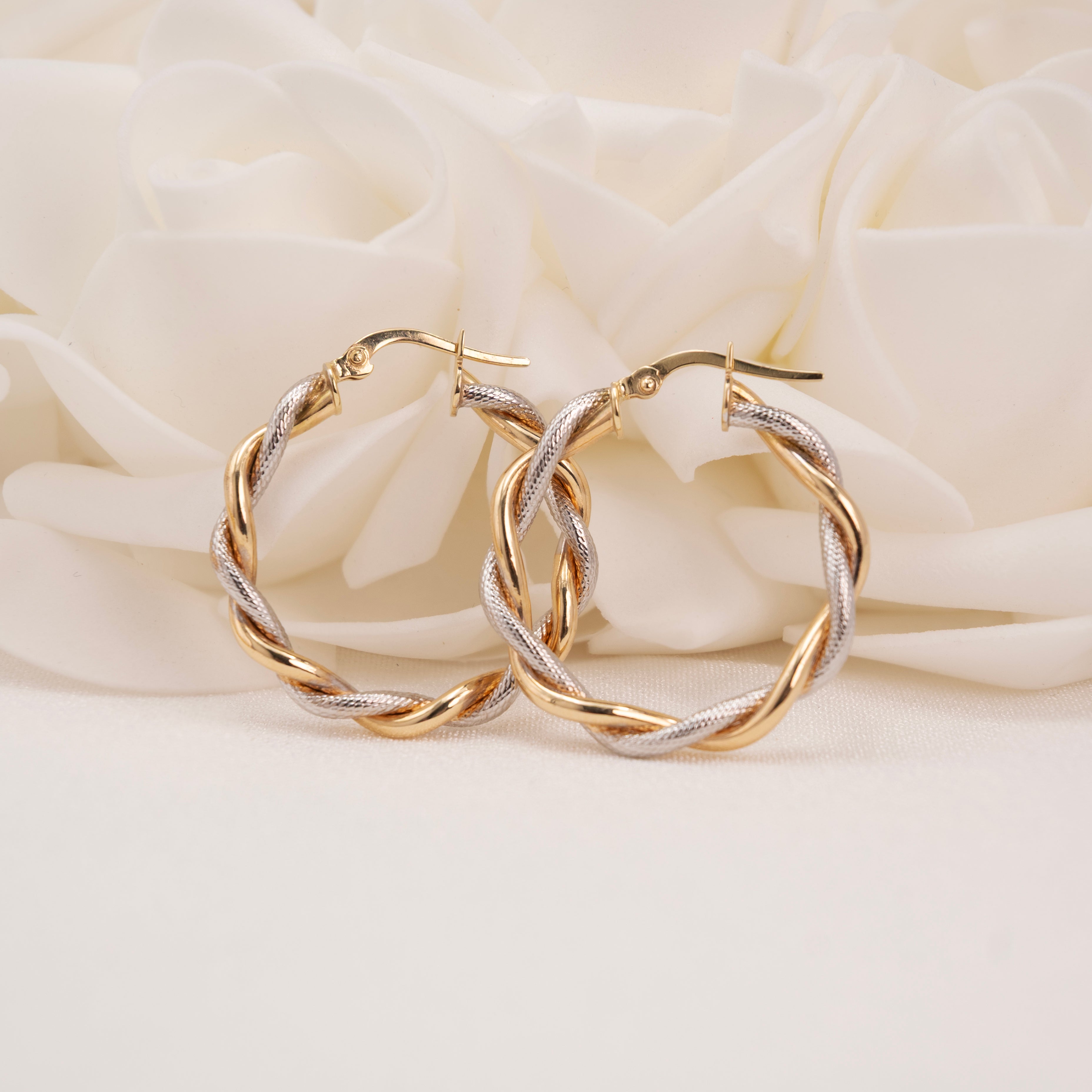 14K 2 Tones Twisted Hoop Earrings