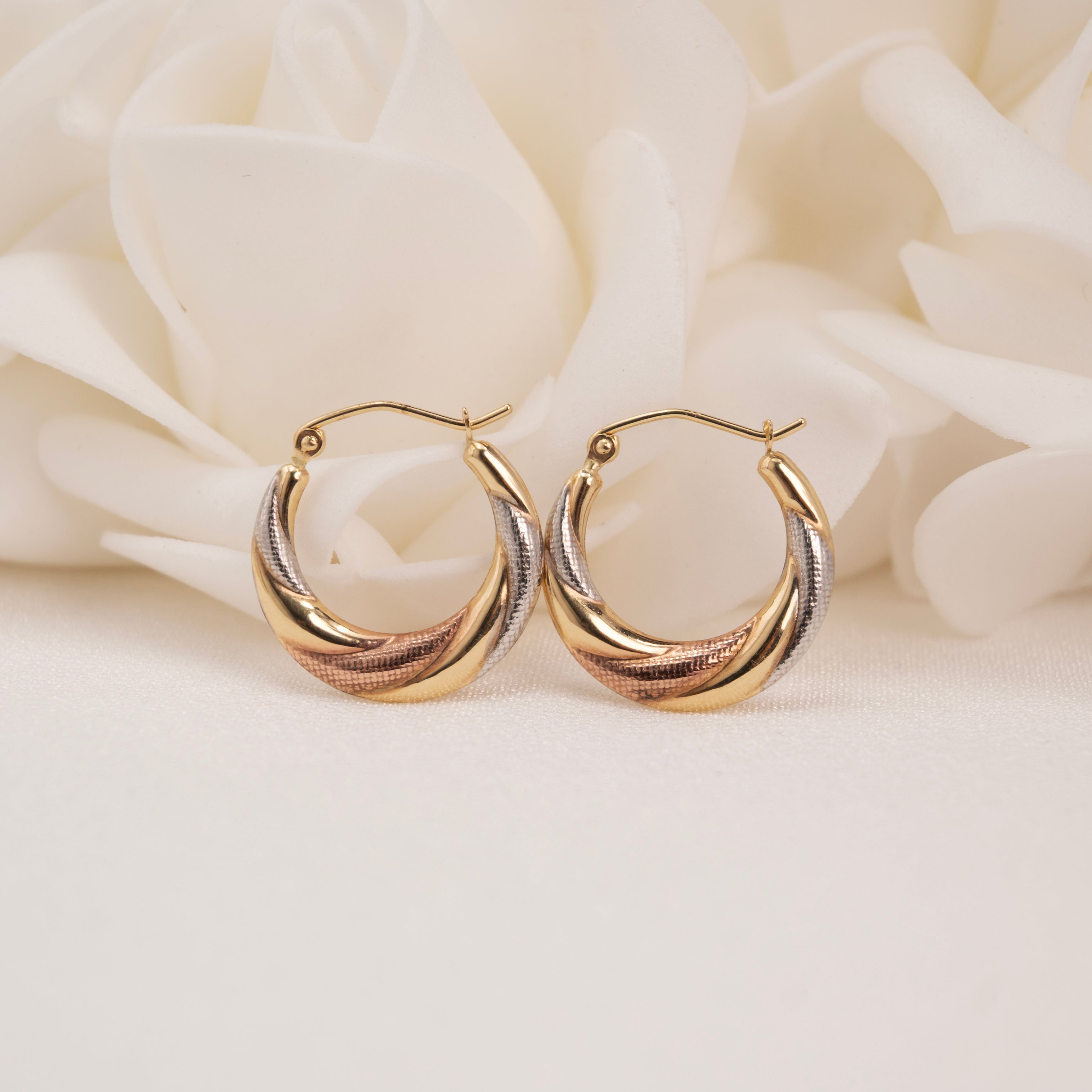 14K Tri-Color Hoop Earrings
