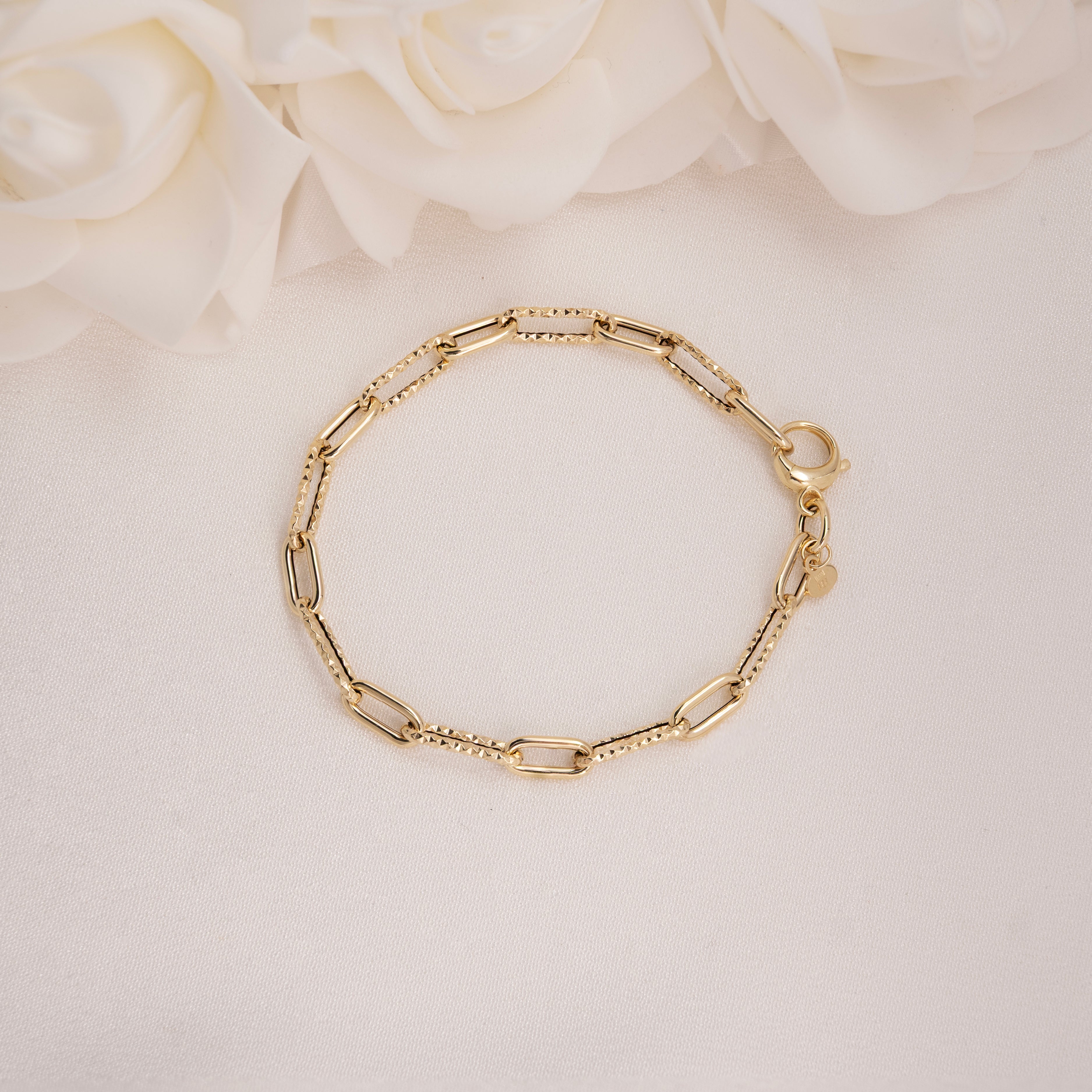 14k Bold Texturized Paperclip Bracelet