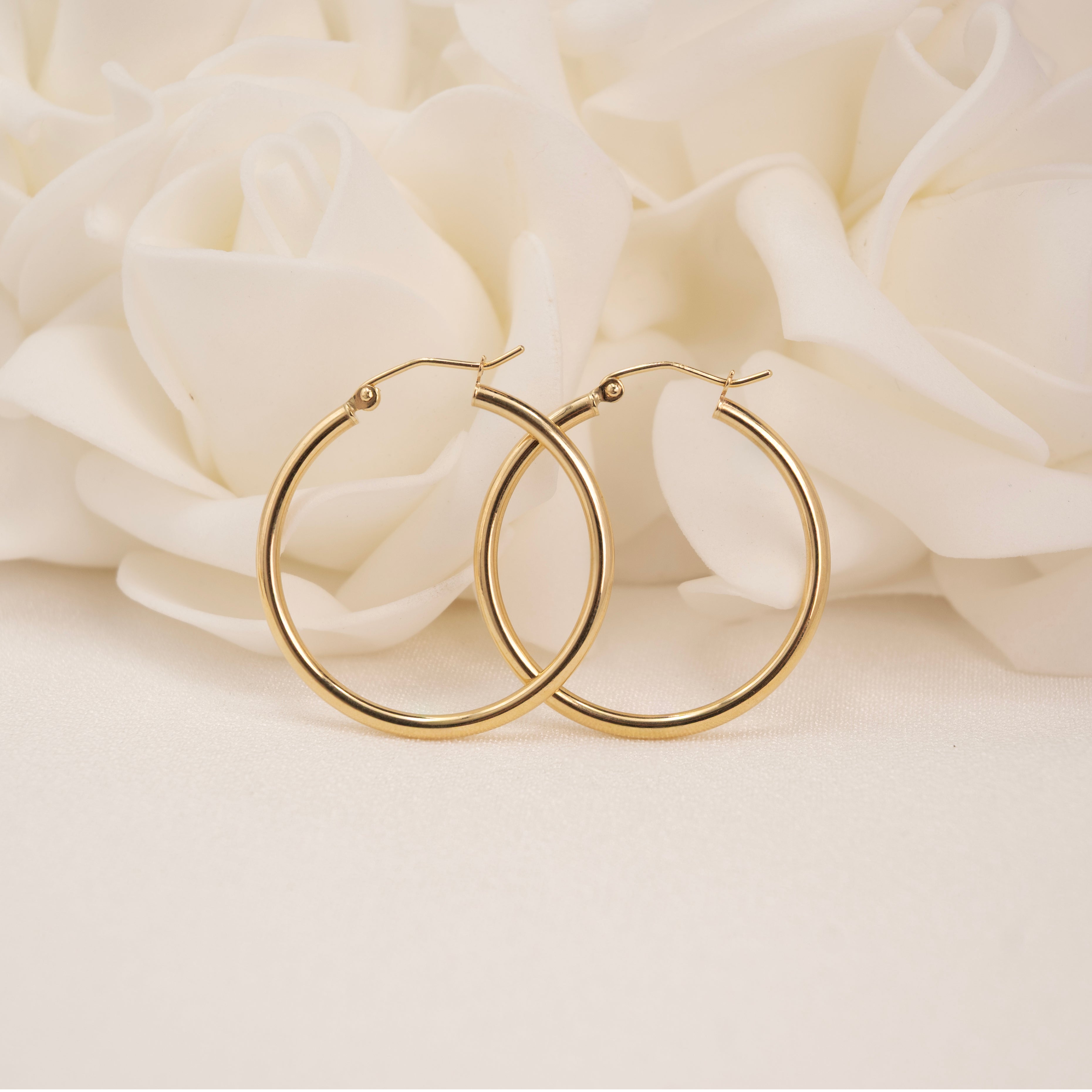 14k Classic Polished Hoops - 30mm