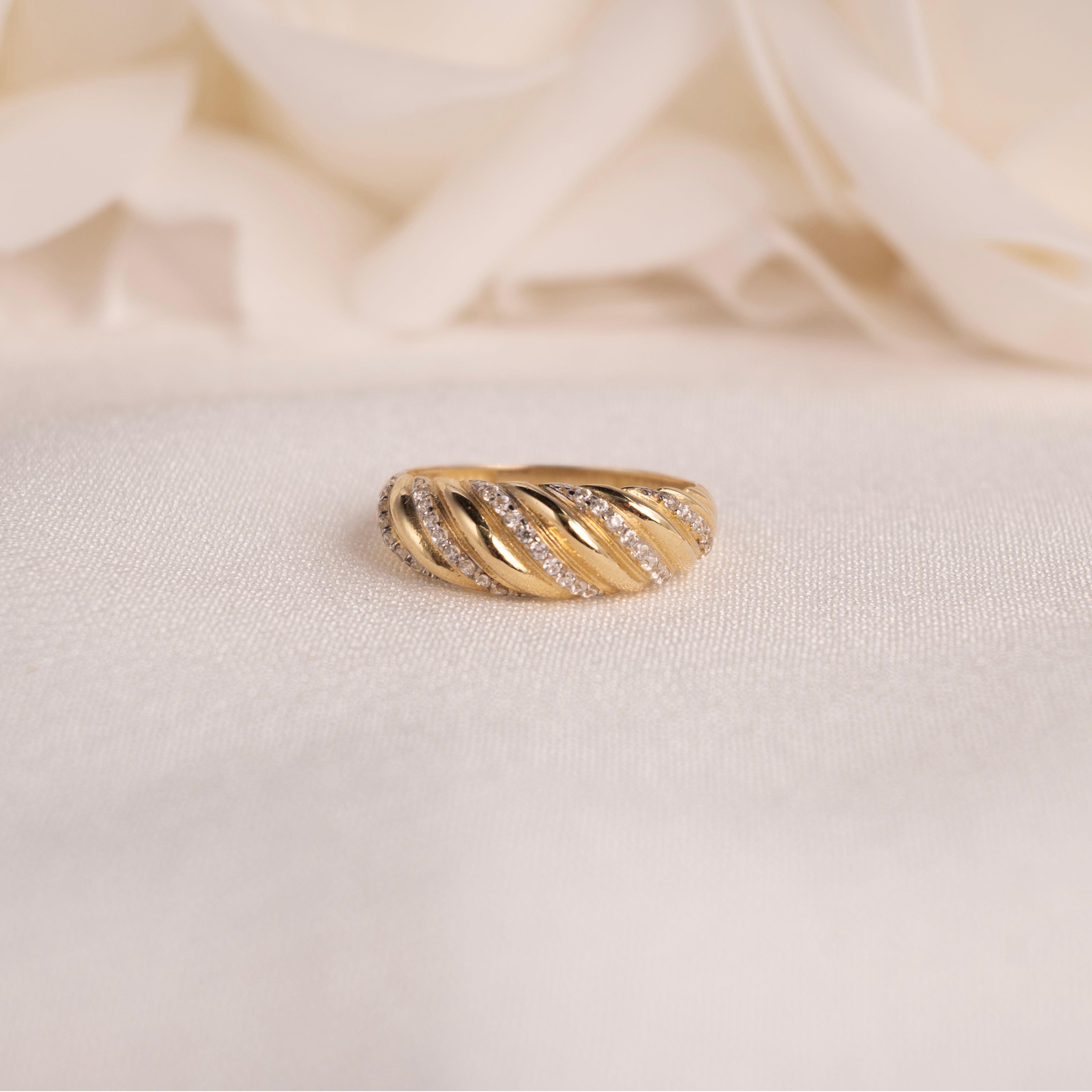 14k Gold Pave Croissant Ring