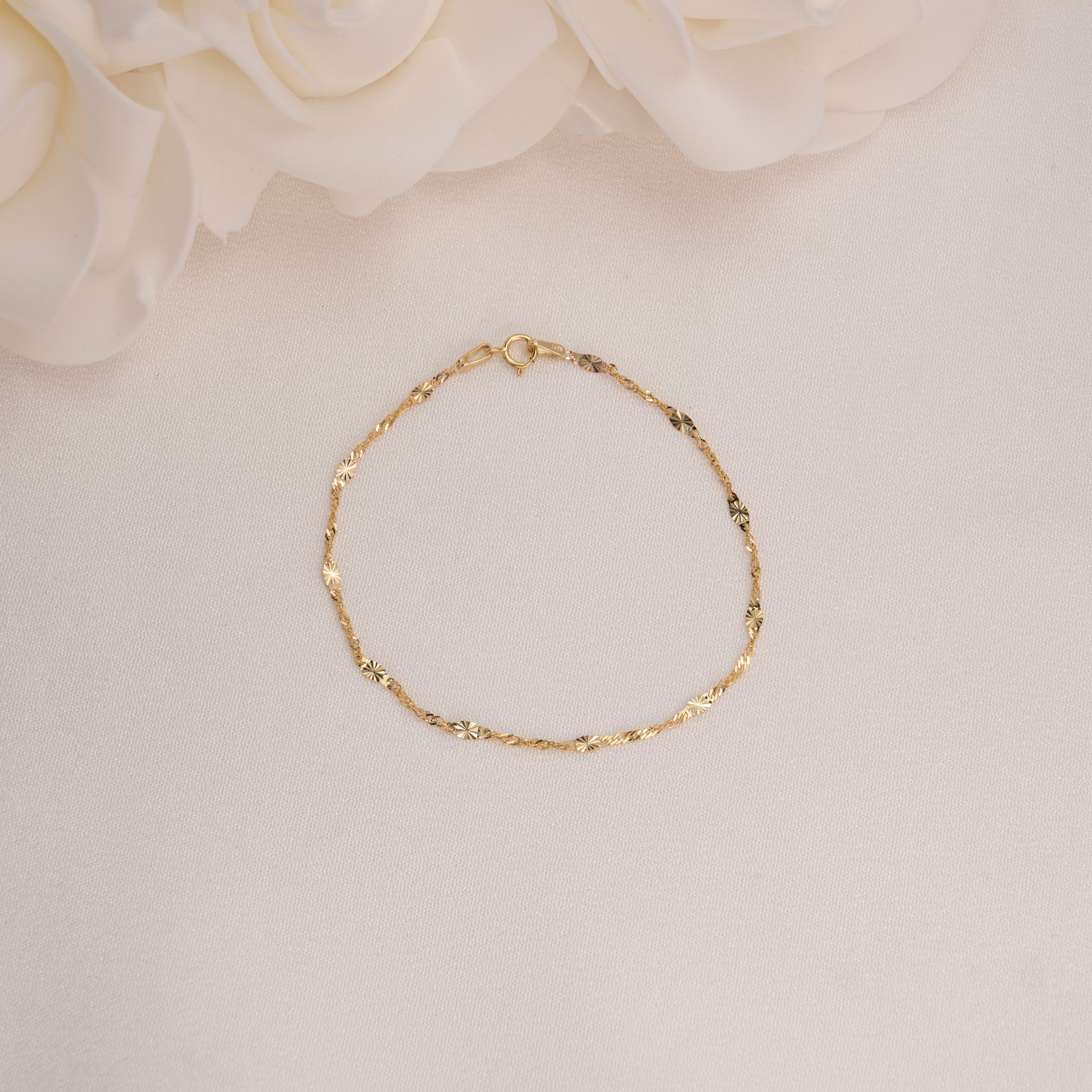 Pulsera de espejo con corte de diamante de 14 k
