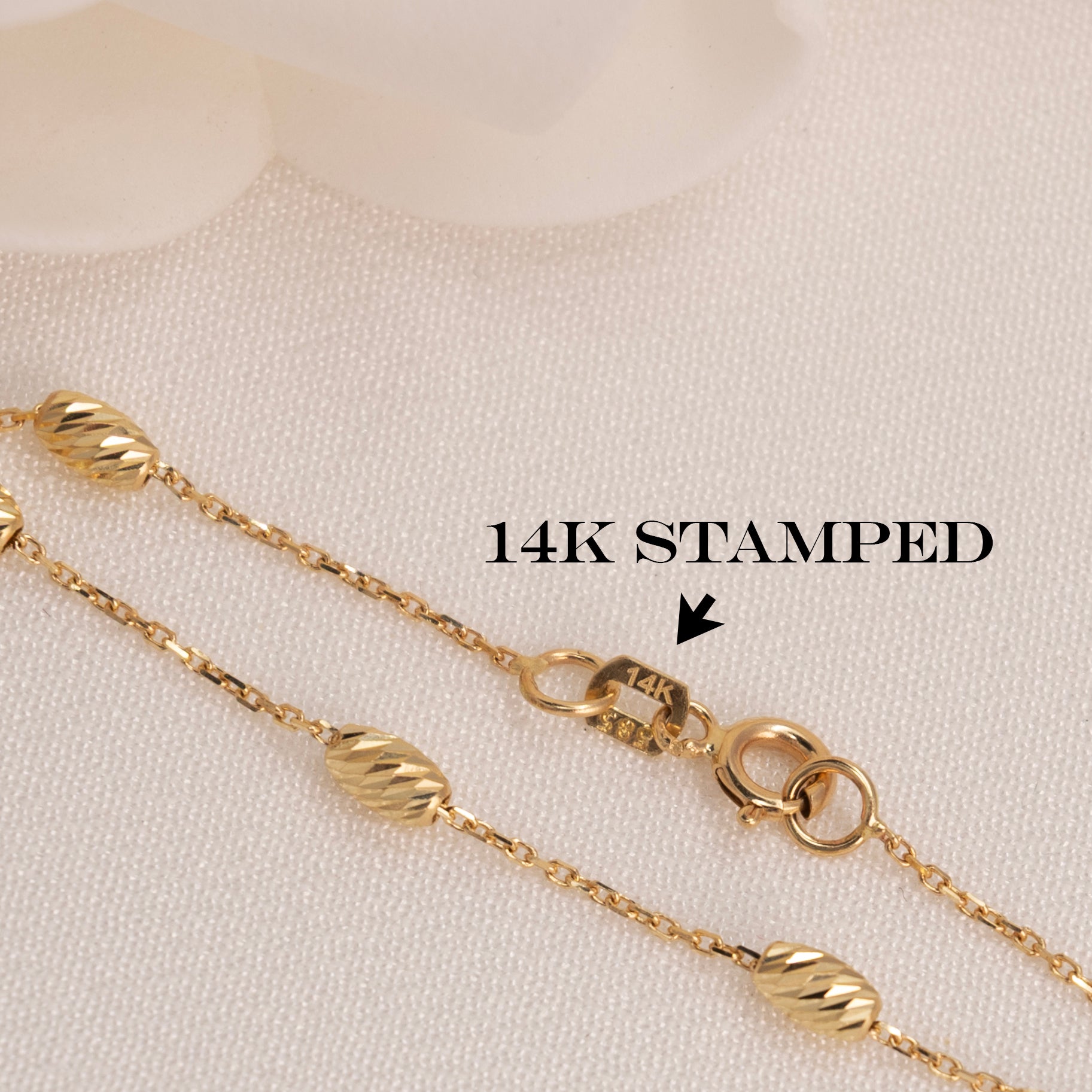 14k Diamond Cut Beads Bracelet - 7"
