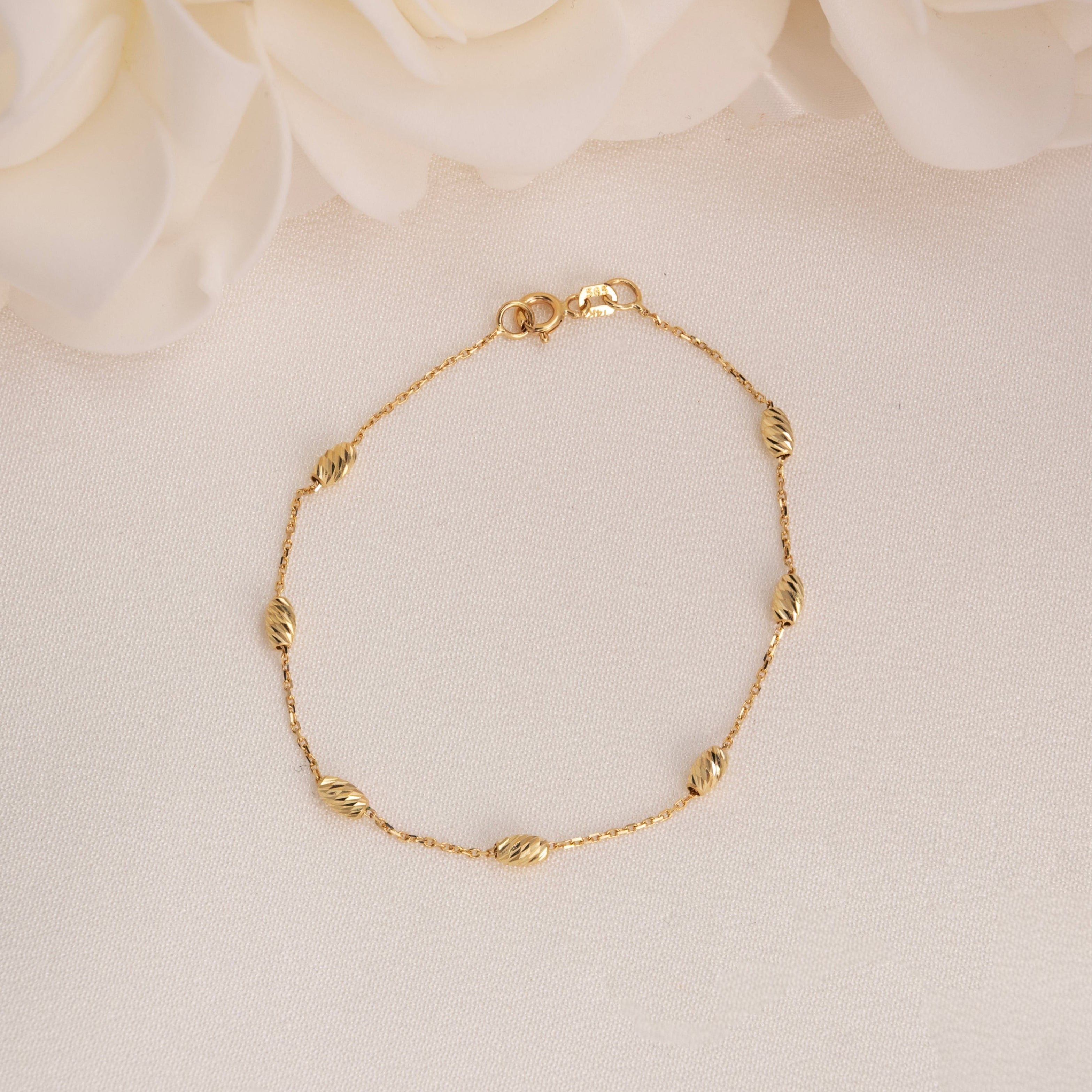 14k Diamond Cut Beads Bracelet - 7"