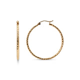 Real 14k Gold Fully Diamond Cut Hoop Earrings - 35MM, 25MM, 20MM, 15MM - Sparkling - Fine Jewelry For Her - Perfect Gift