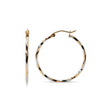 14k White and Yellow Gold Thin Twisted Hoops Earrings - 30MM - Lightweight & Modern - Perfect For Delicate look - Perfect For Her