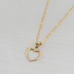 Solid 14k Gold Yellow Gold Heart Necklace - 16 Inches - 2.1mm - Figaro Chain