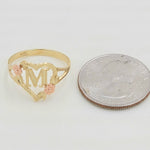 Solid 14k Gold Flor Heart Initial Ring - A to Z - Yellow and Rose Gold - For Women