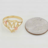 Solid 14k Gold Flor Heart Initial Ring - A to Z - Yellow and Rose Gold - For Women