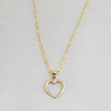 Solid 14k Gold Yellow Gold Heart Necklace - 16 Inches - 2.1mm - Figaro Chain