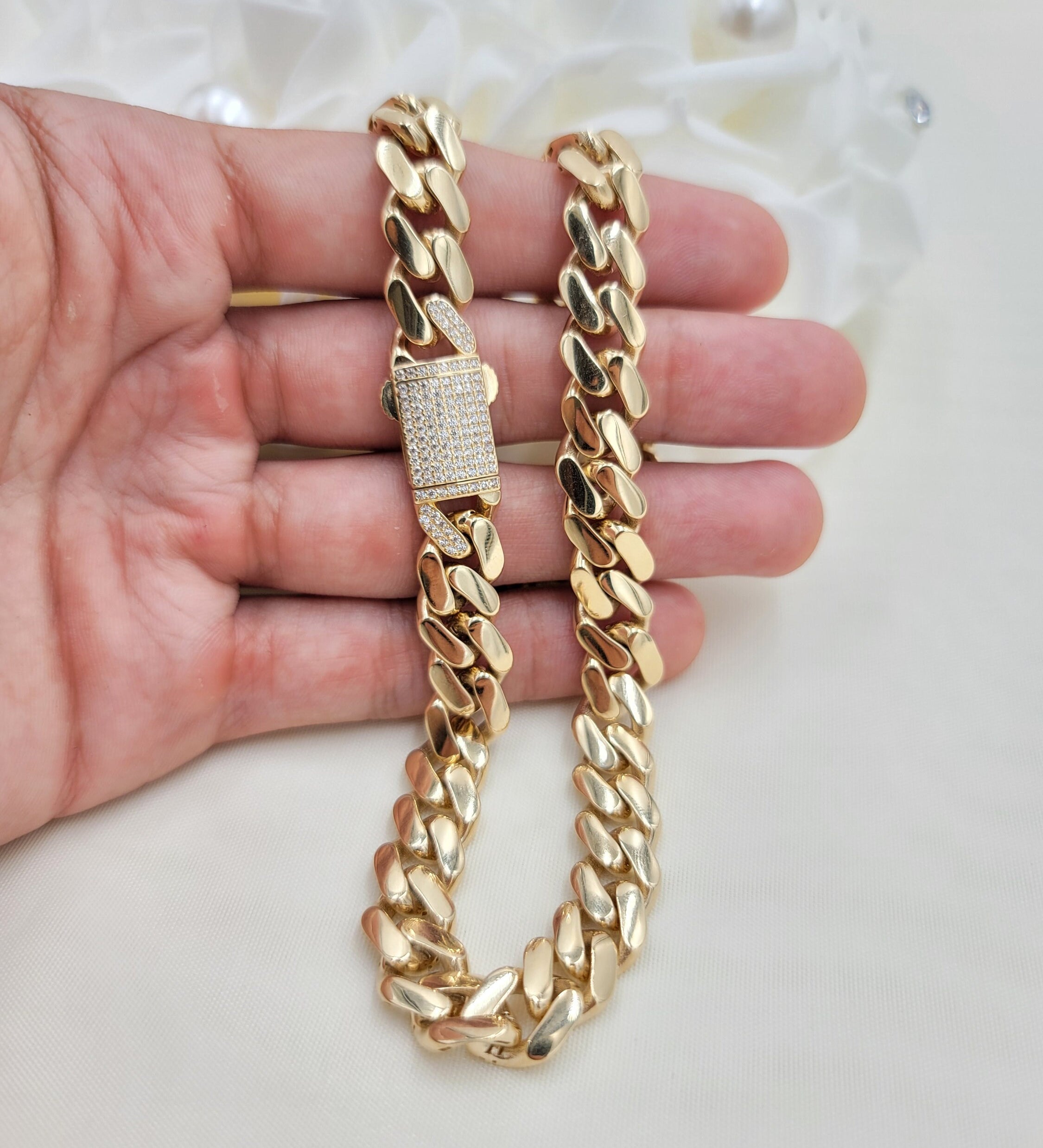 Real 14k Gold Monaco Chain - 18 Inches - 11mm - Hollow