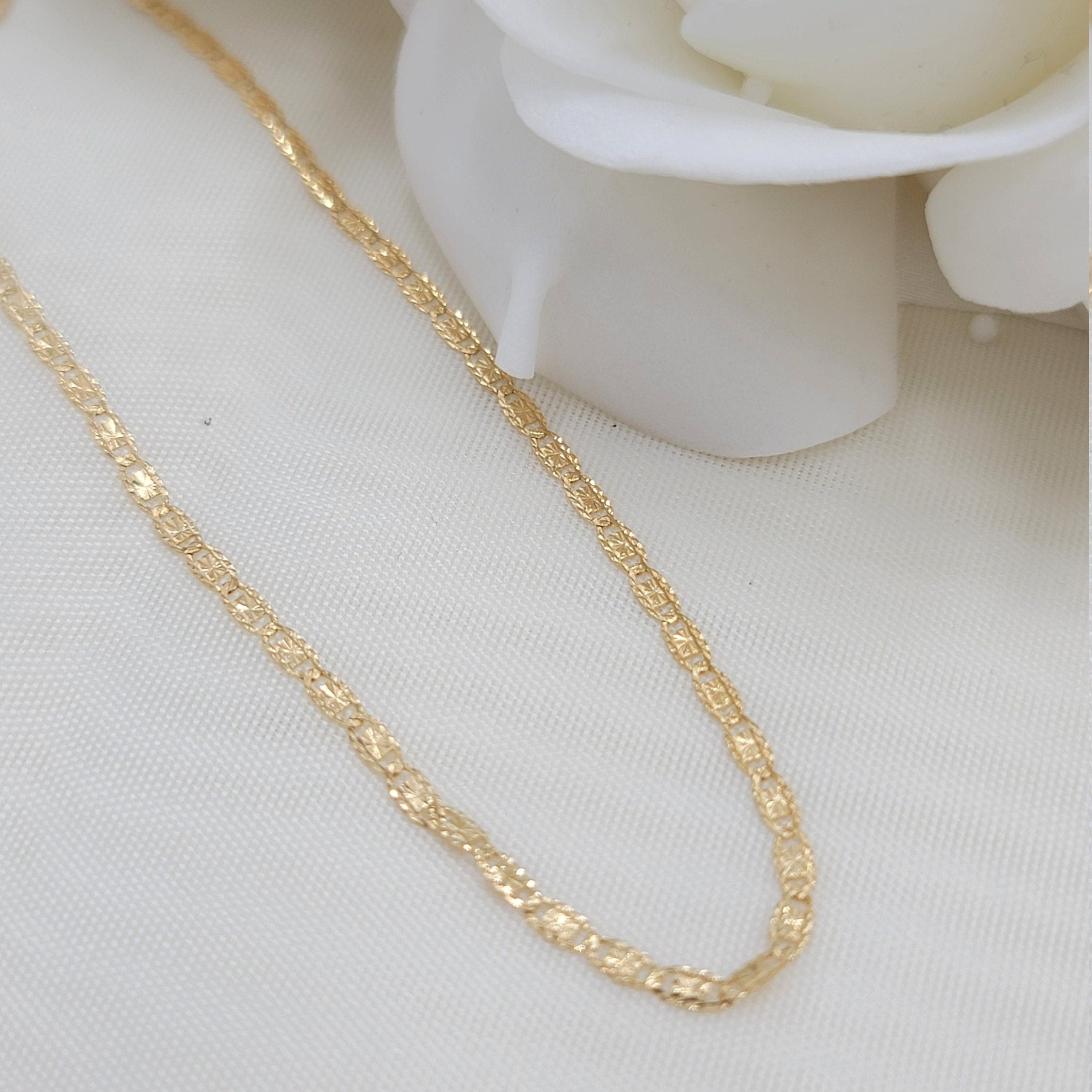 Solid 14k Yellow Gold Diamond Cut Valentino Chain - 16 to 24 Inches - Fine jewelry - Fair prices - 2.1MM