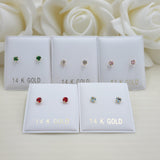 14KT Gold 3mm CZ Stud Earrings - Screwback - For Women, Girls and Babies