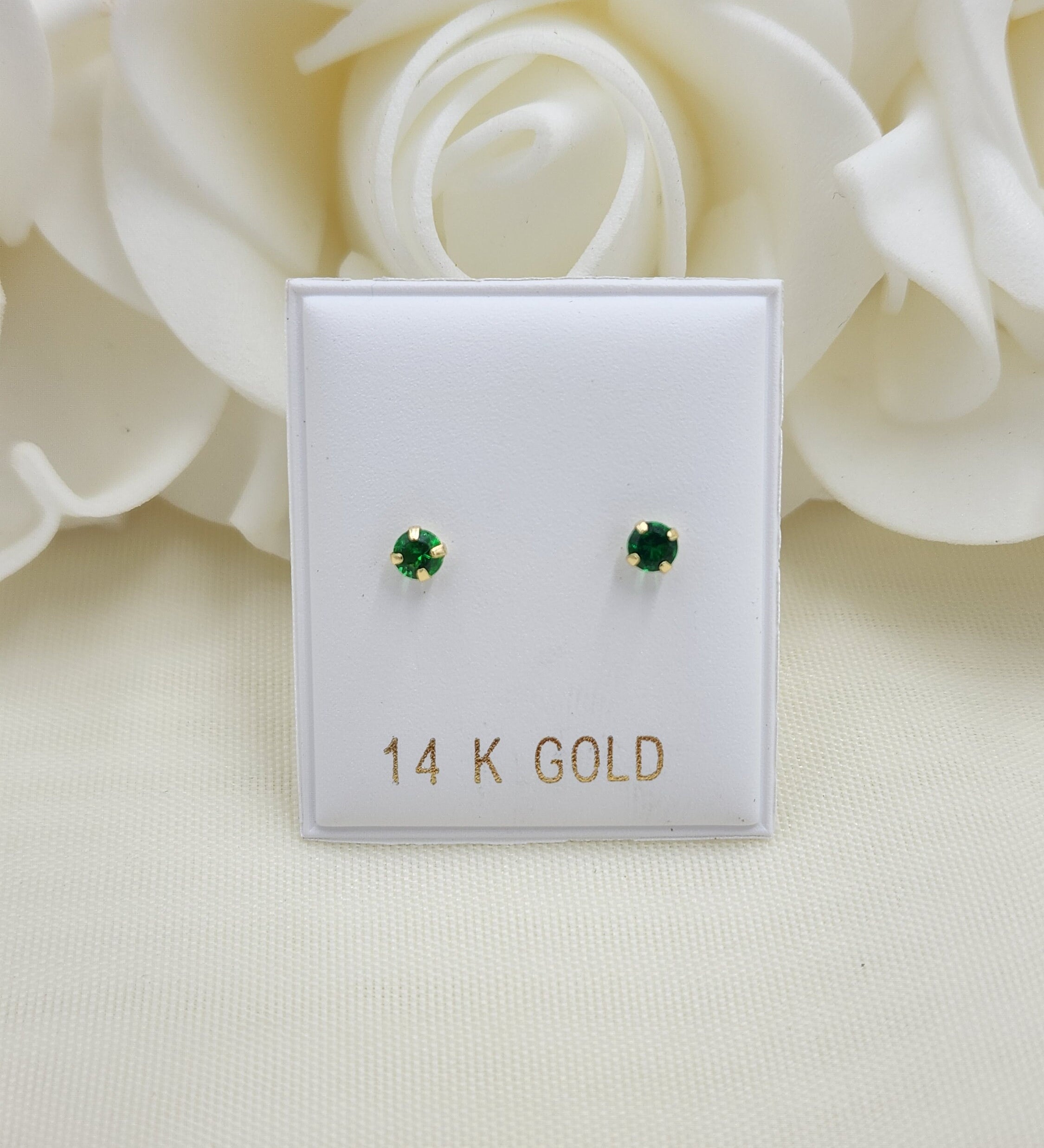14KT Gold 3mm CZ Stud Earrings - Screwback - For Women, Girls and Babies