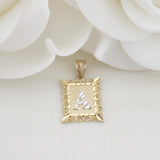 Solid 14k Gold Initial Pendant - Square Pendant - A-Z Charms - Perfect Gift - Diamond Cut