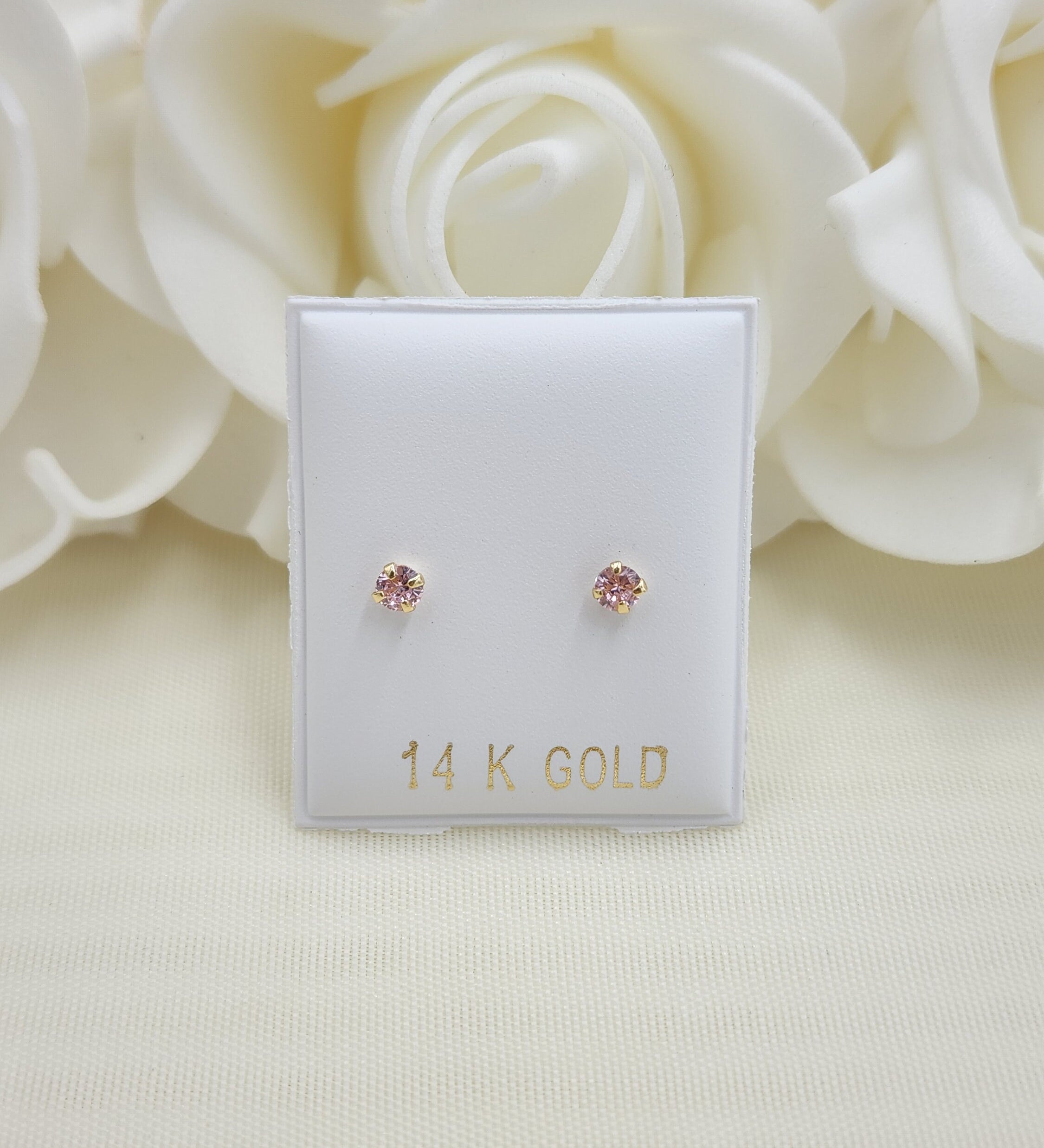 14KT Gold 3mm CZ Stud Earrings - Screwback - For Women, Girls and Babies