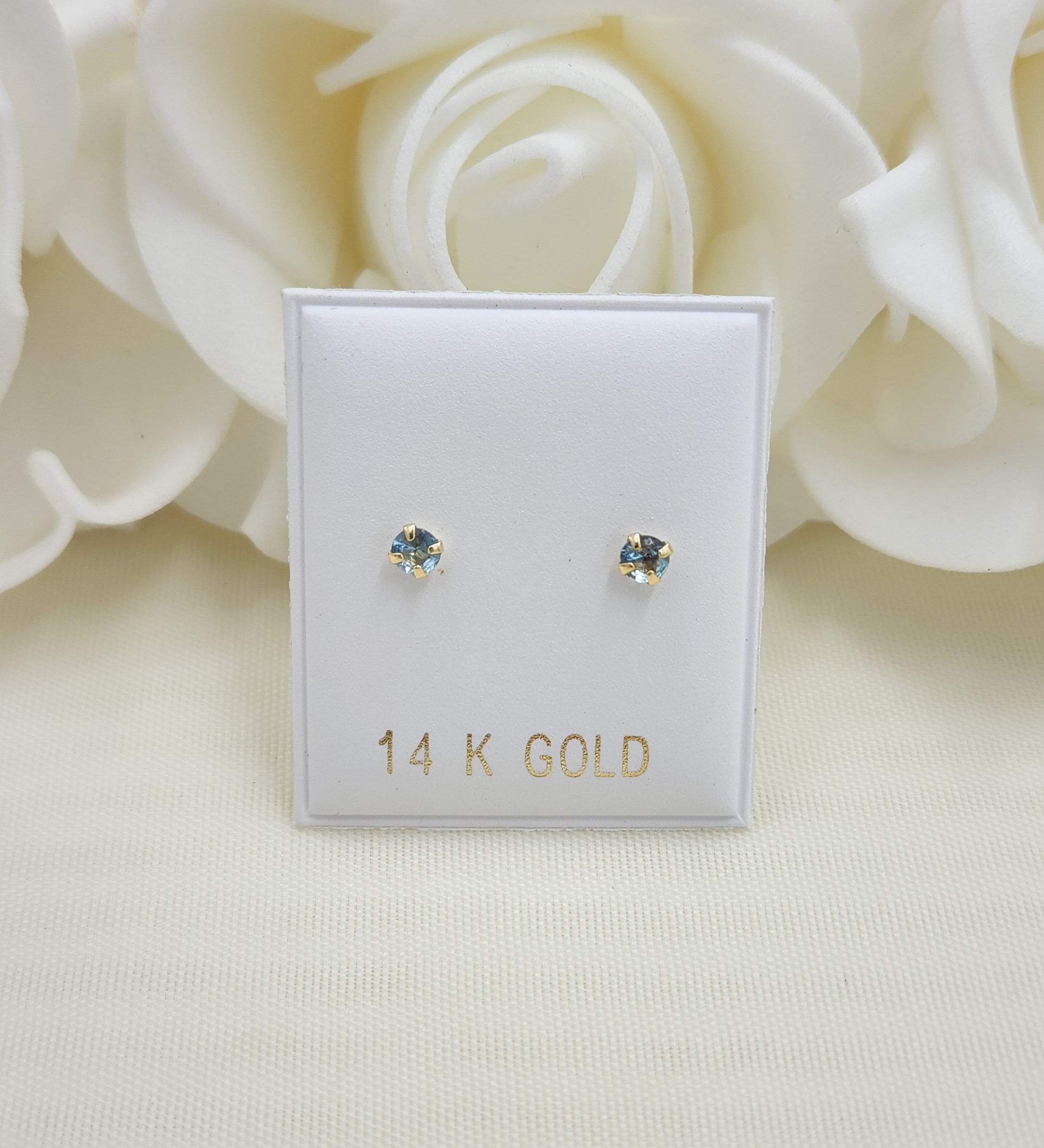 14KT Gold 3mm CZ Stud Earrings - Screwback - For Women, Girls and Babies