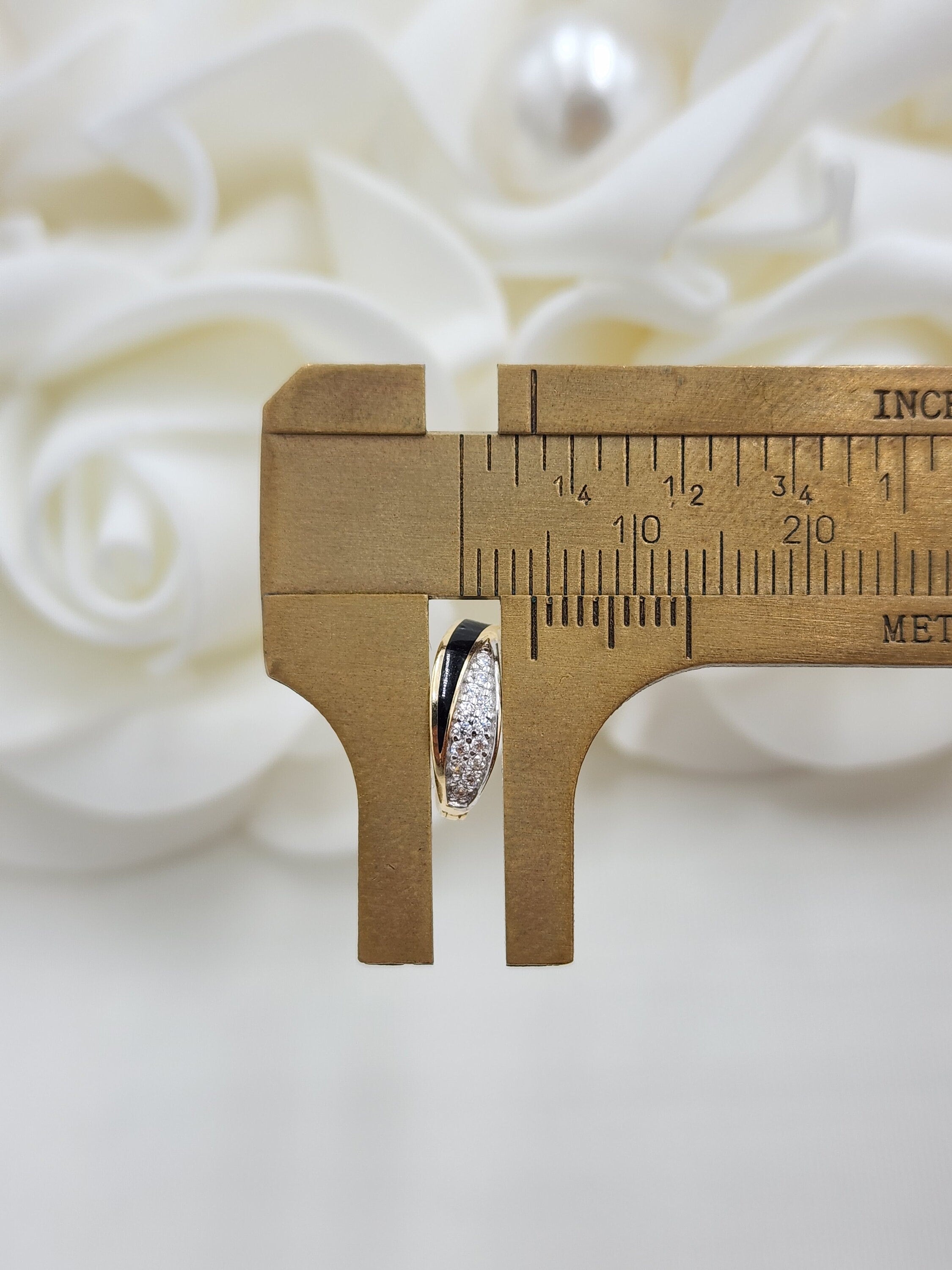 14k Onyx and CZ Huggies Earrings