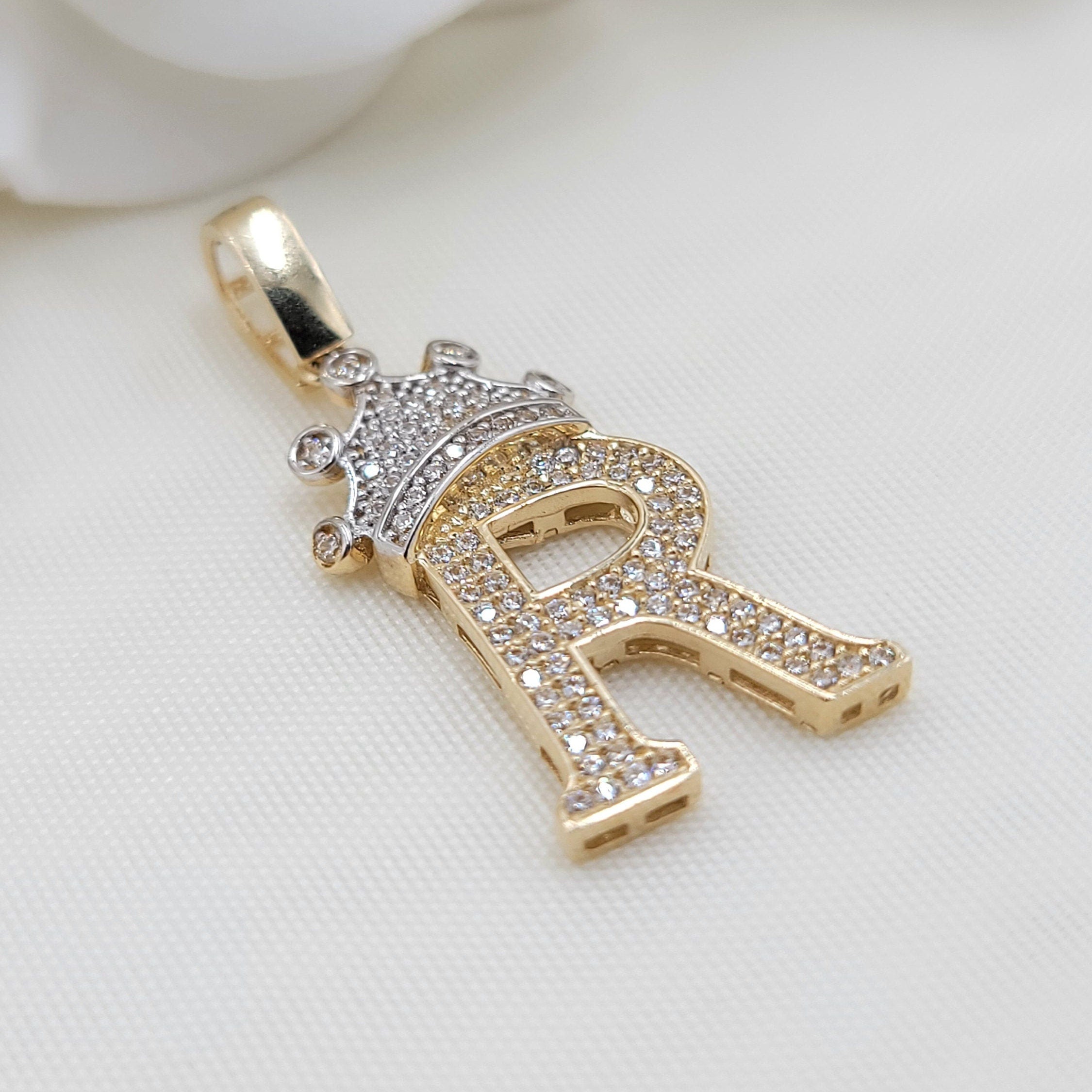 14k Large Crown Initial Pendant