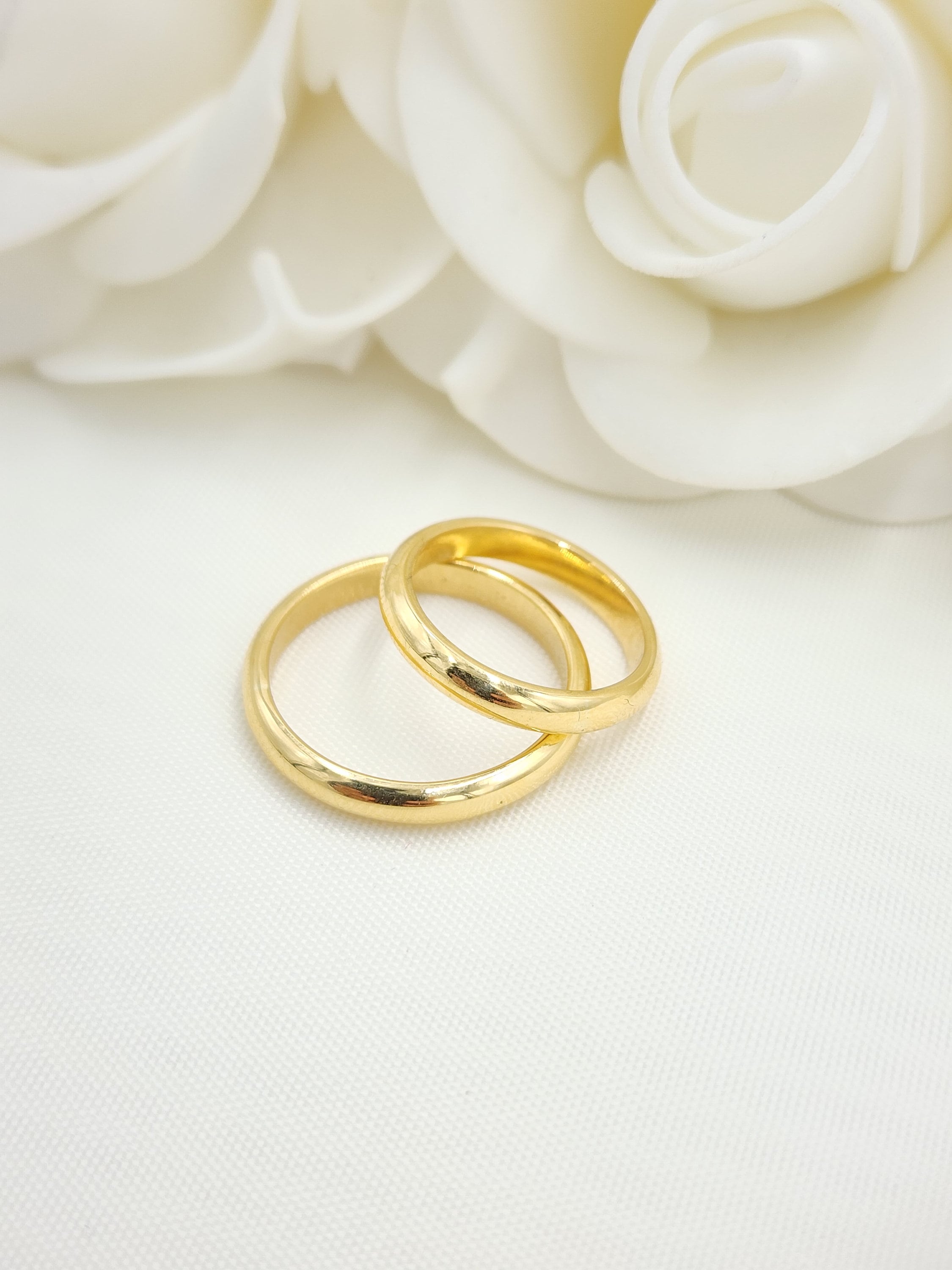 Solid Gold Wedding Bands - Polished Curved Bands for Her and For Him - Anniversary Gift - 14k, 18k.