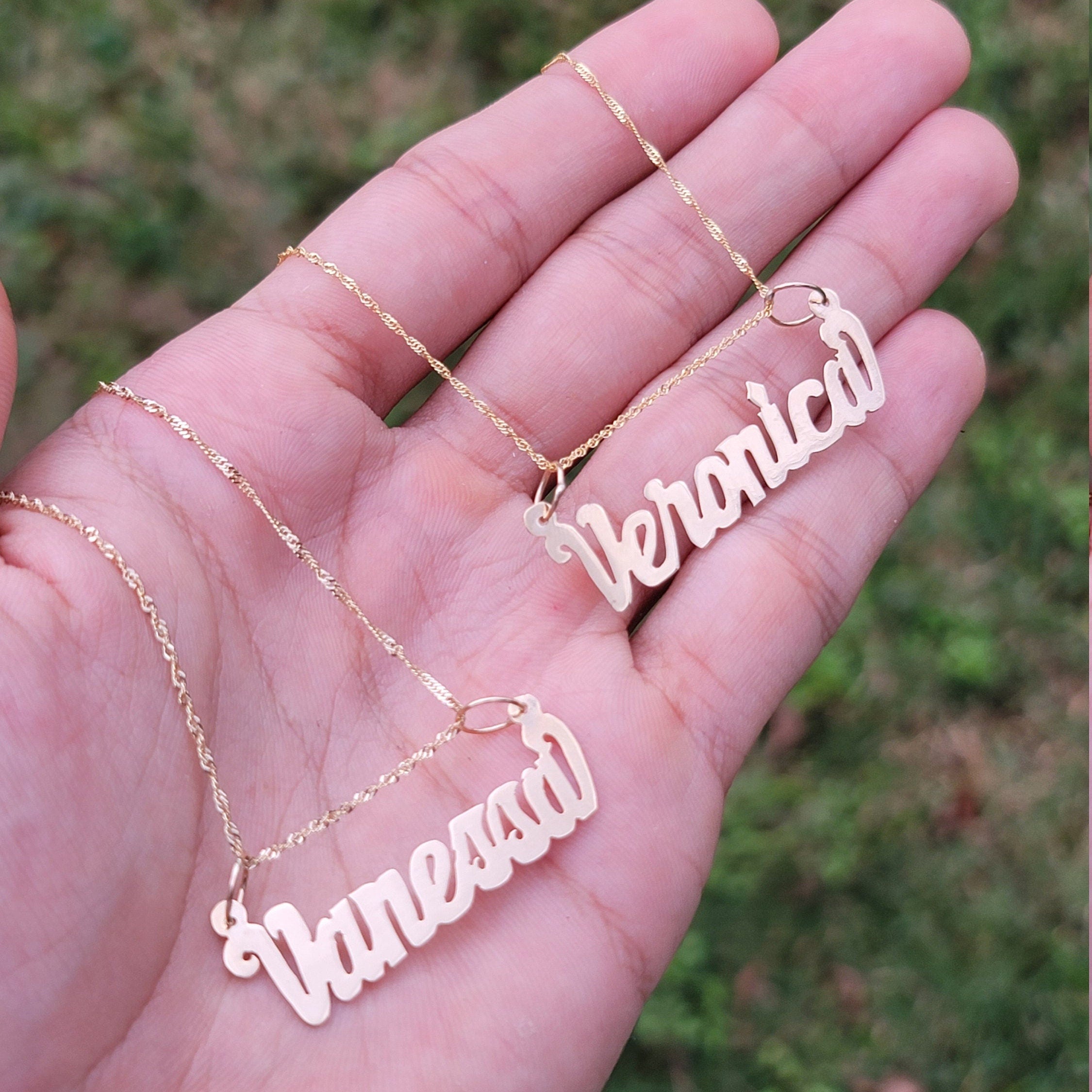 Handmade Solid 14k Gold Name Plates Pendants Big plates Solid