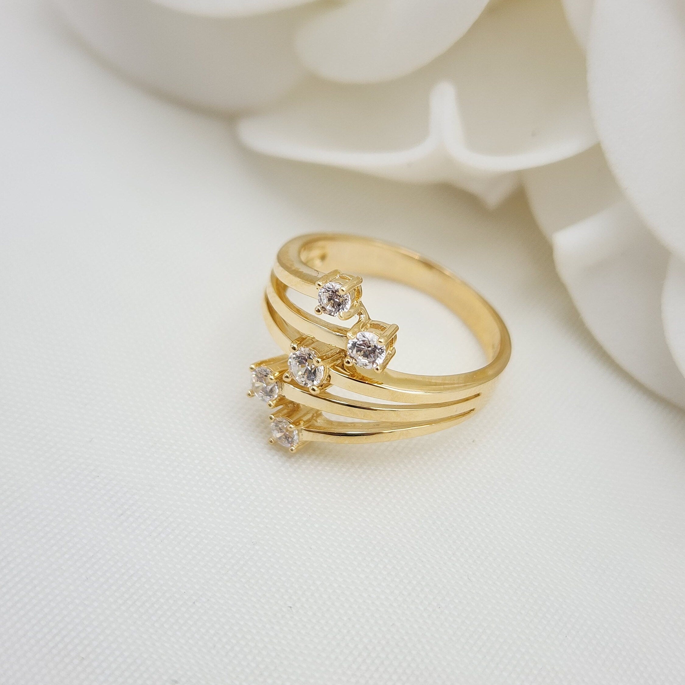 Solid 14k Gold Zirconia Diamonds Ring