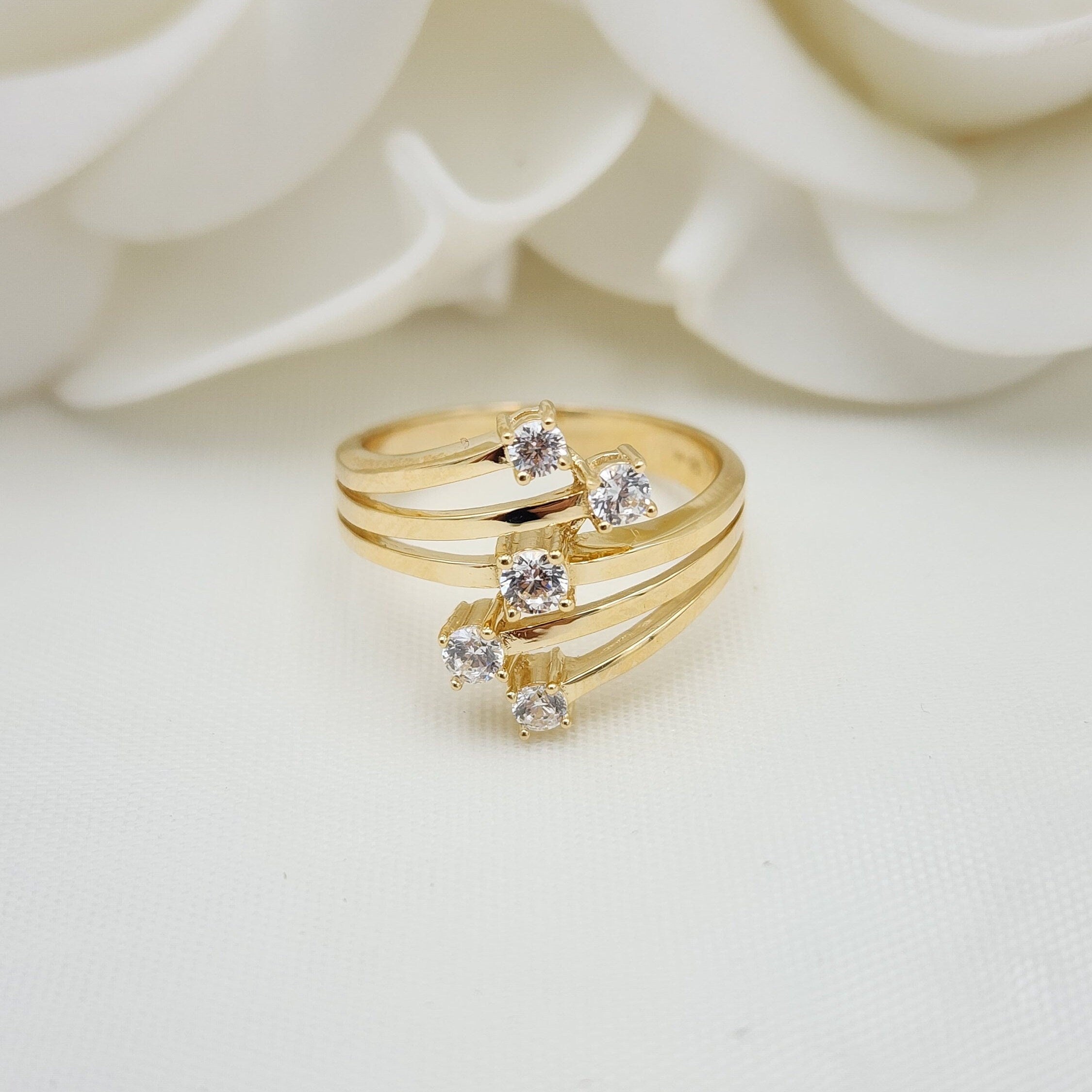 Solid 14k Gold Zirconia Diamonds Ring