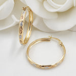 Solid 14k 3 Tones Diamond Cut Hoop Earrings - 1 Inch - For Her - Modern And Unique