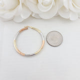 45mm 3 Tones 14k Gold Hoop Earrings - 3mm Thick - For Her - White, yellow and rose Gold