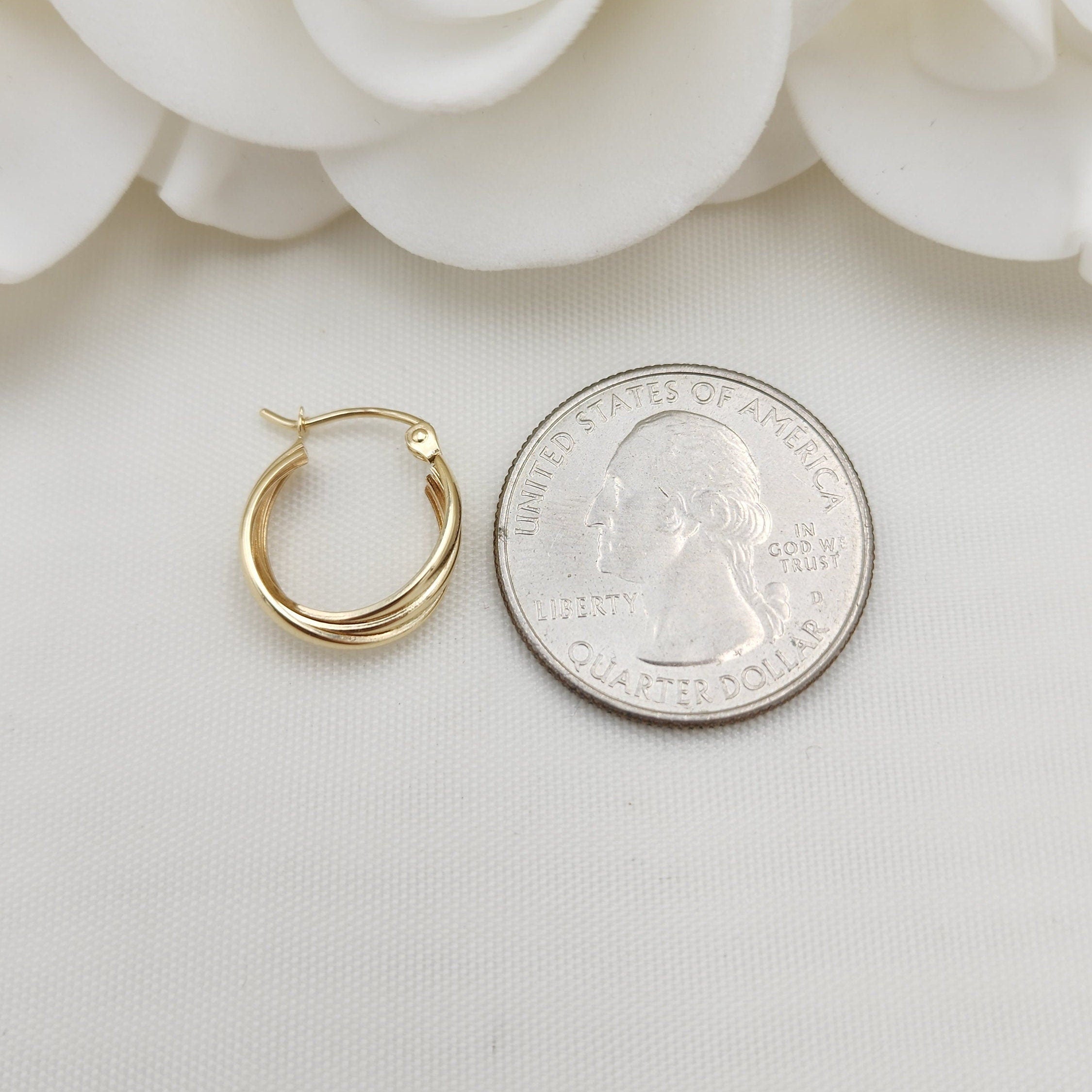 14k Gold Triple Polished Hoop Earrings