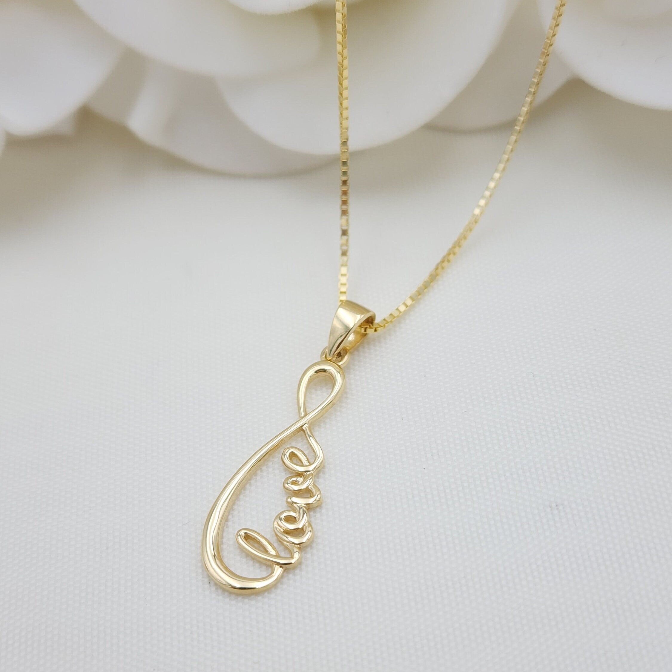 14k Cursive Love Infinite Pendant