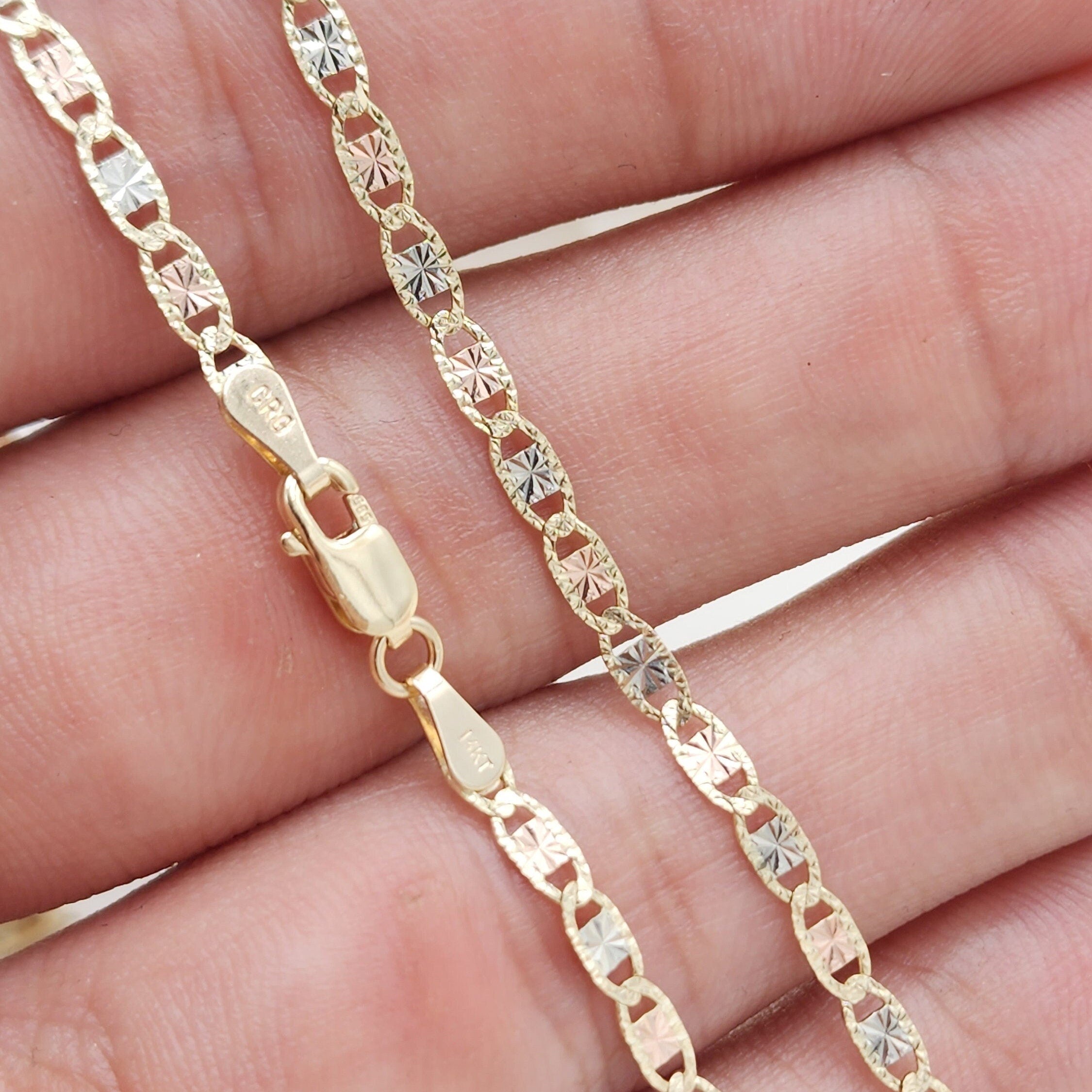 Real 14k Diamond Cut Star Valentino Chains - 16", 18", 20", 22", 24" - 2.7MM Thick - Shiny and Elegant