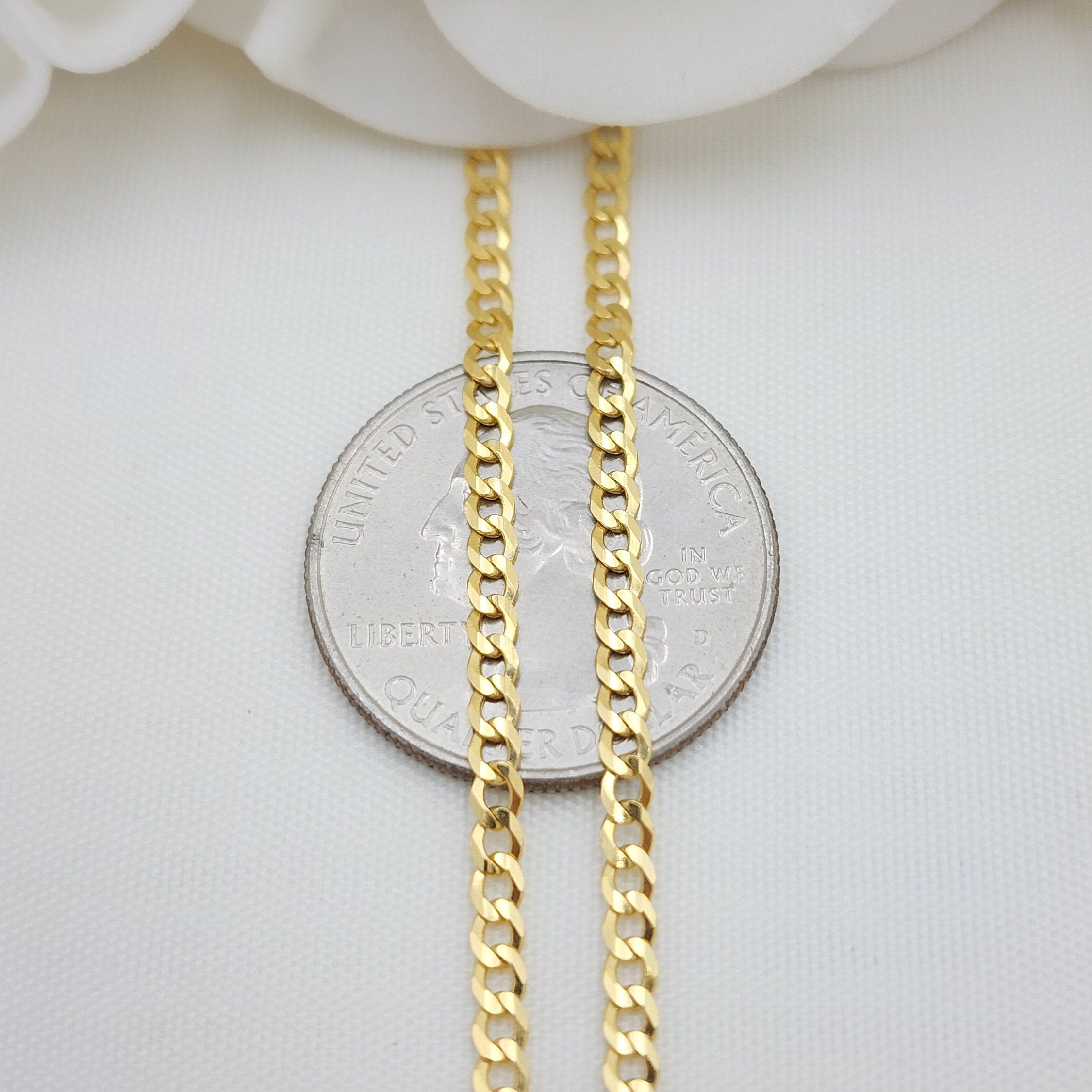 Solid 14k Gold 2.5mm Curb Cuban Link Chains - 16", 18", 20", 22", 24" - Cuban Link - For Her - For Him - For kids