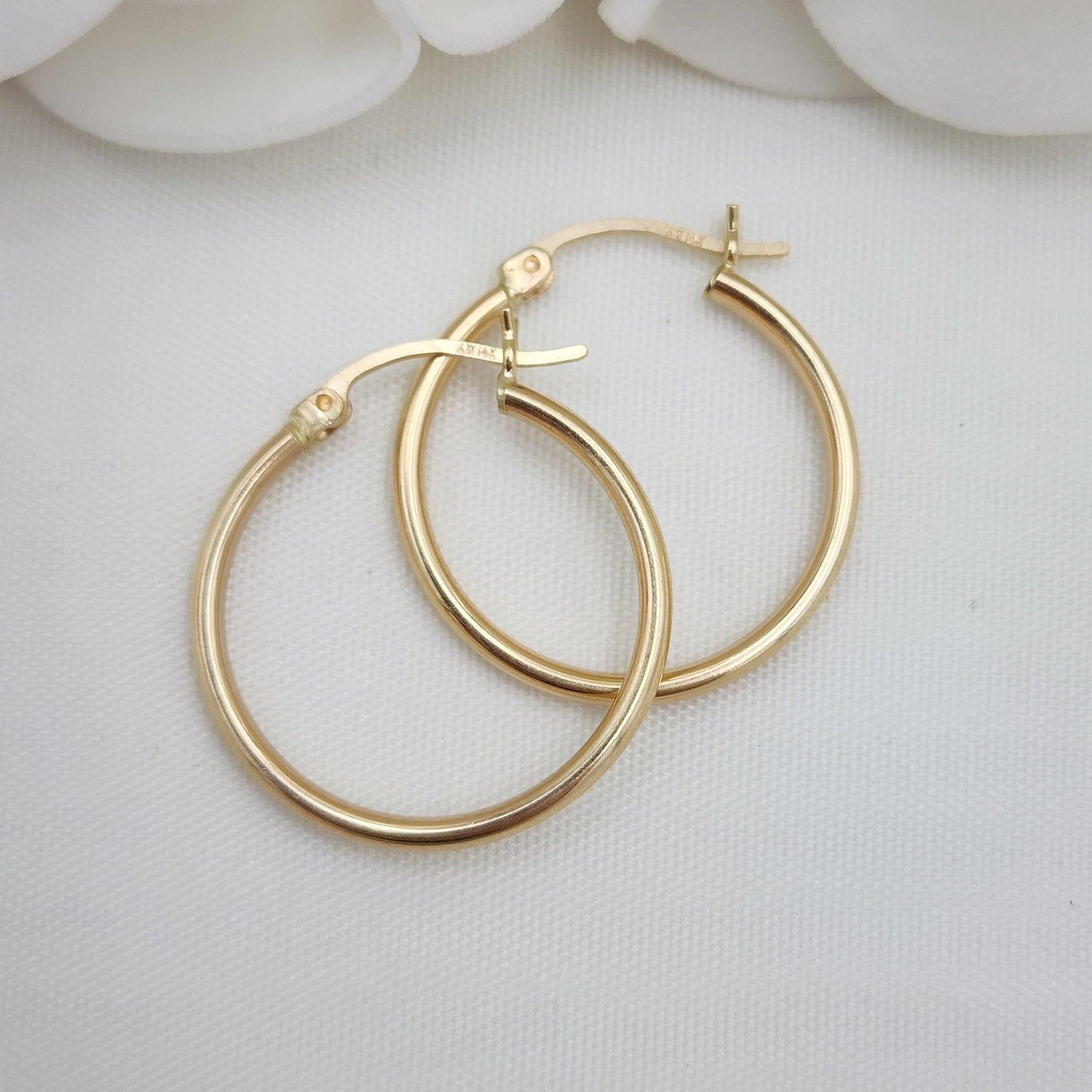25MM Real 14k Gold Polished Hoop Earrings - 2MM Thick - Fine Jewelry - For Her