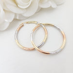 45mm 3 Tones 14k Gold Hoop Earrings - 3mm Thick - For Her - White, yellow and rose Gold
