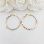 45mm 3 Tones 14k Gold Hoop Earrings - 3mm Thick - For Her - White, yellow and rose Gold