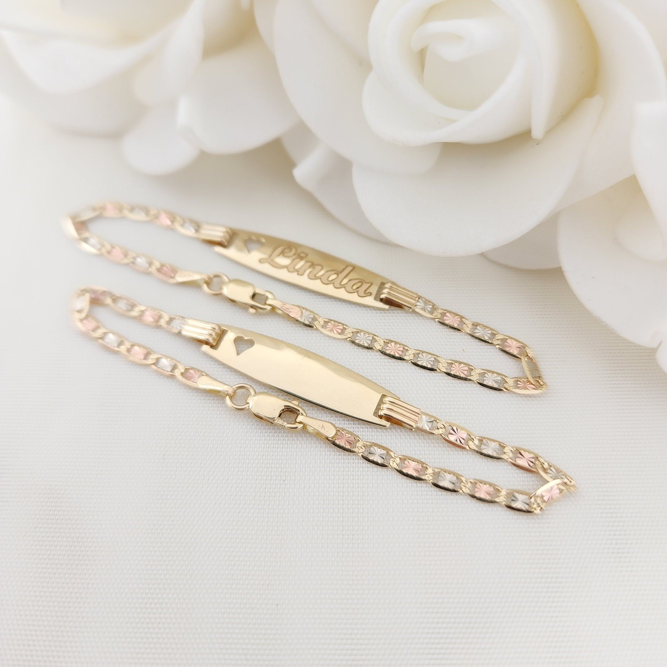 14K ID Valentino Baby Girl Bracelets - Personalized Bracelets - For kids - Babies - Tri color